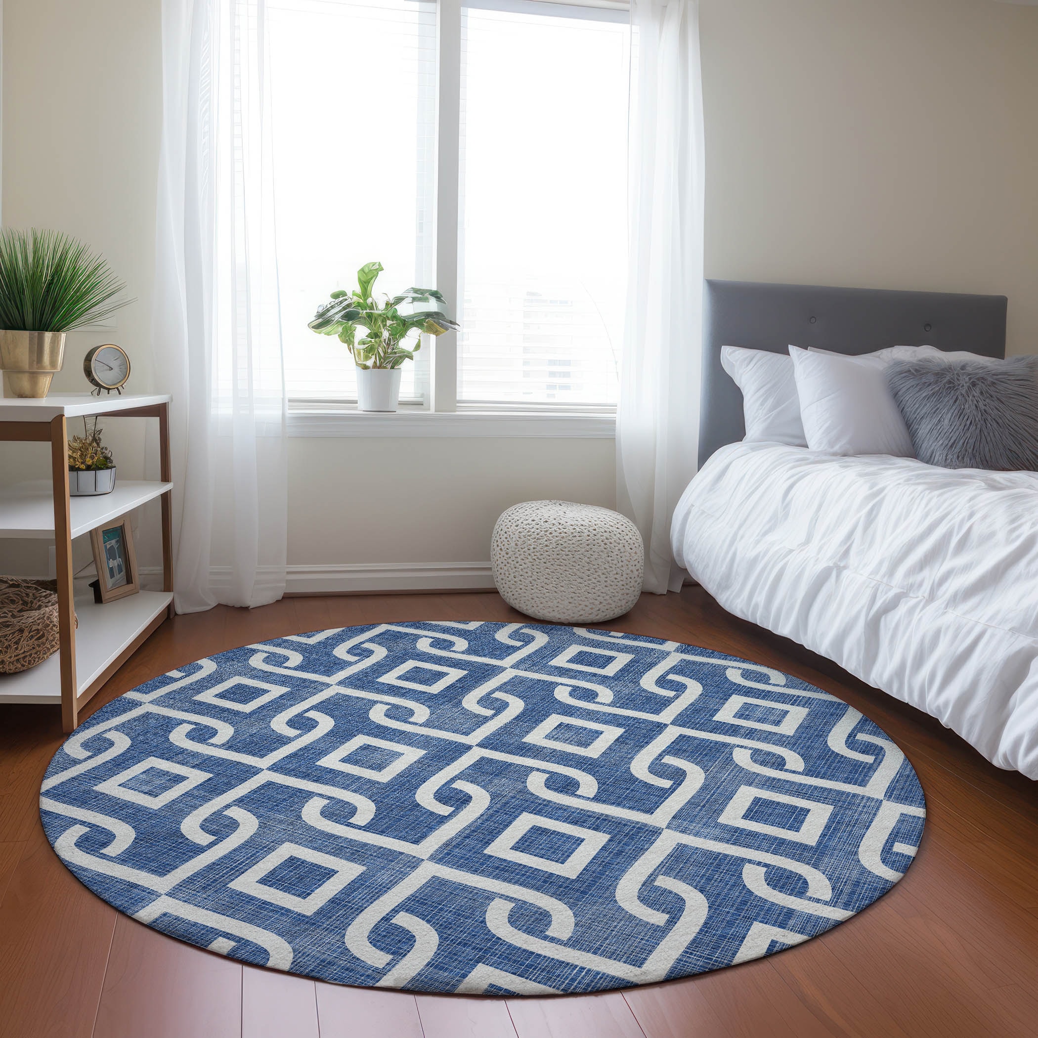 Addison Rugs ACN621BU8RO Chantille ACN621BU 8 x 8 (ft) Polyester Blue Round Indoor/Outdoor Geometric Machine washable Area rug