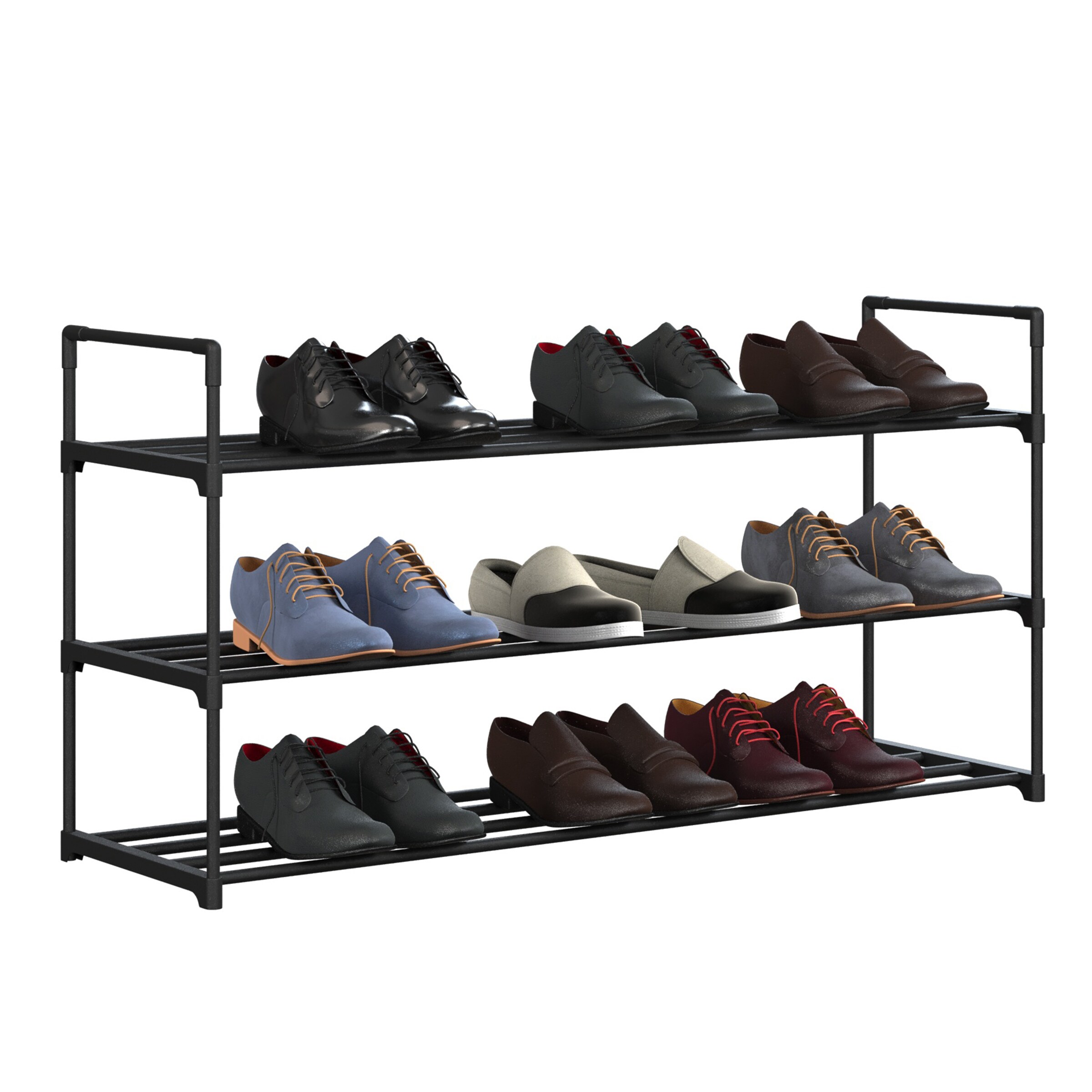 Home-Complete 21.2-in H 3 Tier 14 Pair Black Plastic Shoe Rack in the ...