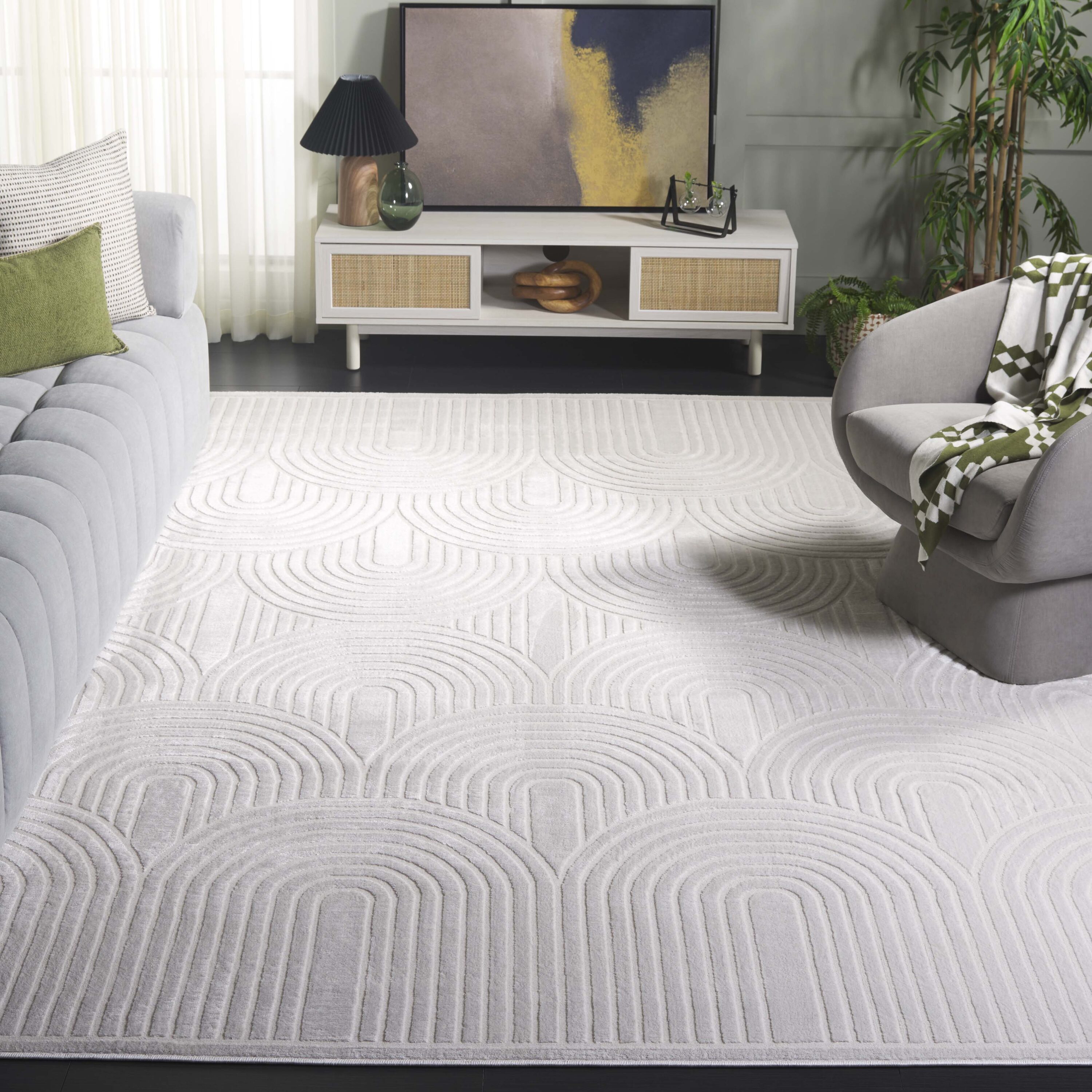 Saylor 100 8 x 10 (ft) Loomed Polypropylene/Jute/Polyester Ivory Rectangular Indoor Geometric Mid-Century Modern Professionally Clean Only Area rug