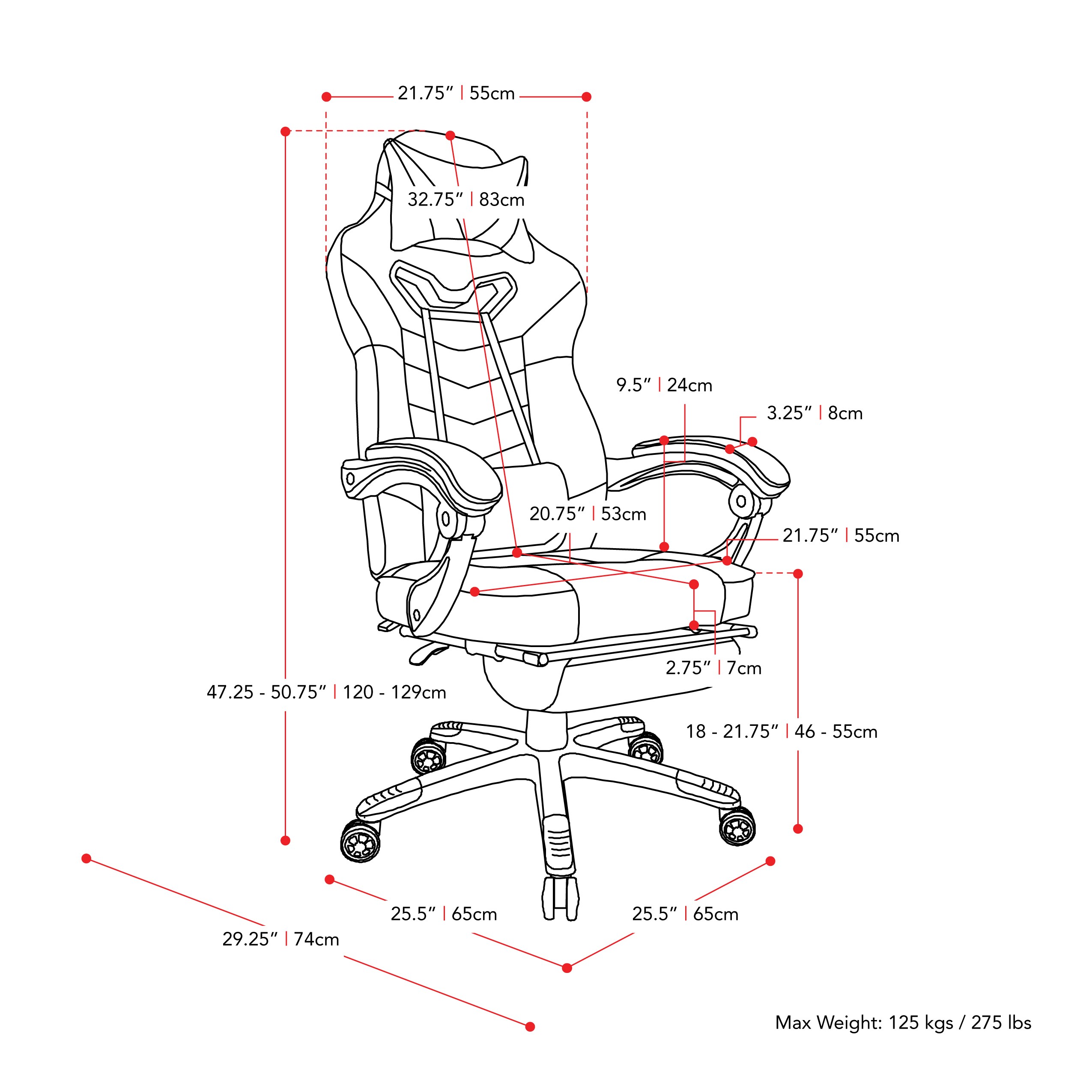 CorLiving Doom Black and Red Traditional Ergonomic Adjustable Height ...