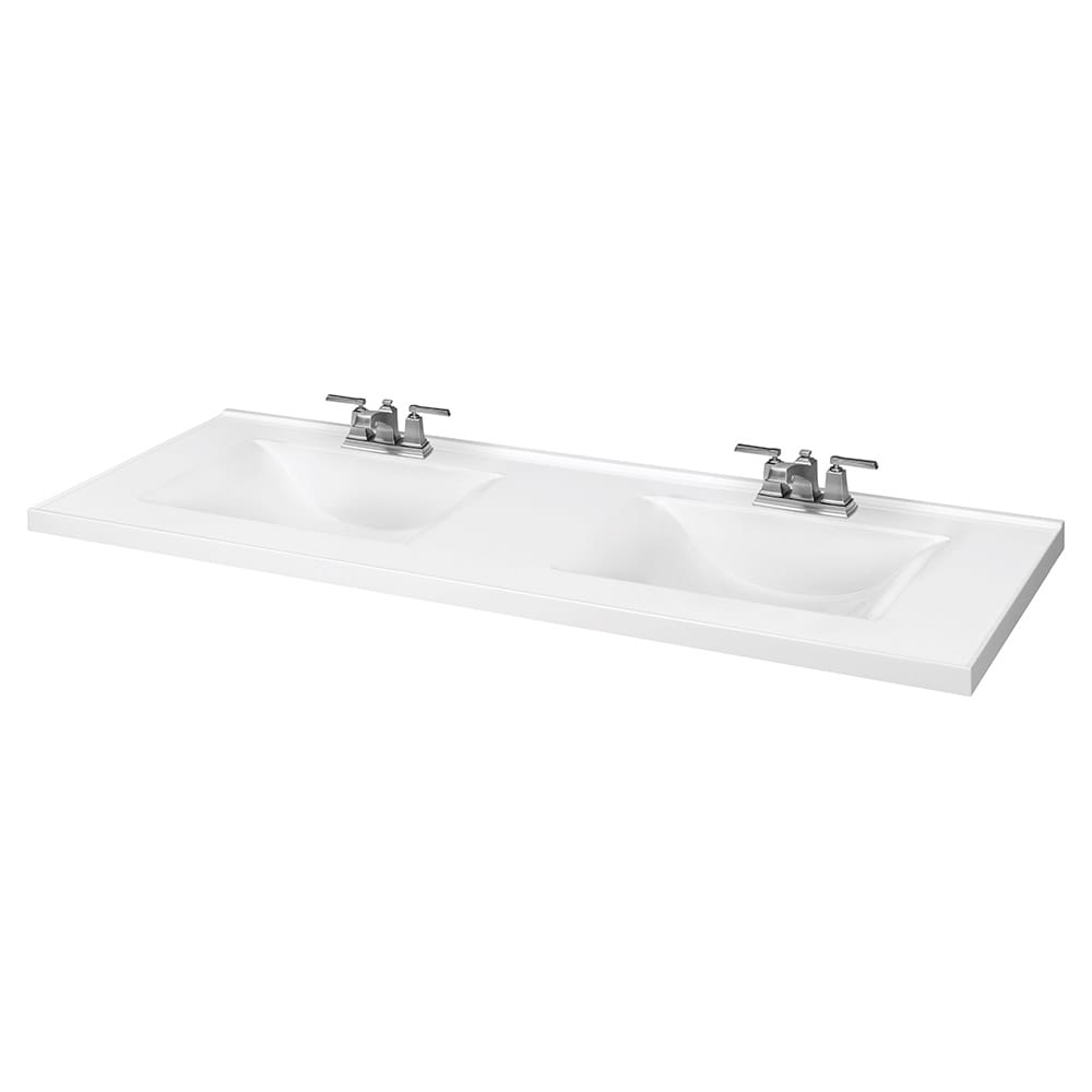 61 In White Cultured Marble Double Sink, 61 Inch Vanity Top Double Bowl Sinks