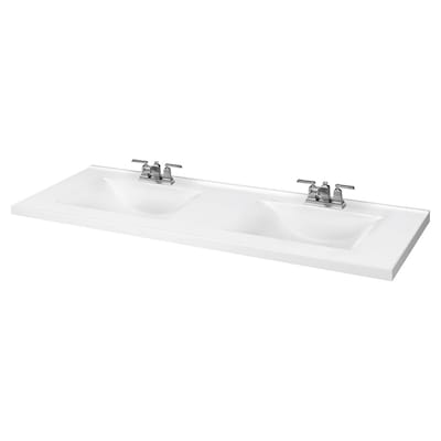 61 In White Cultured Marble Double Sink, 61 Inch Vanity Top Double Bowl Sink Right Side
