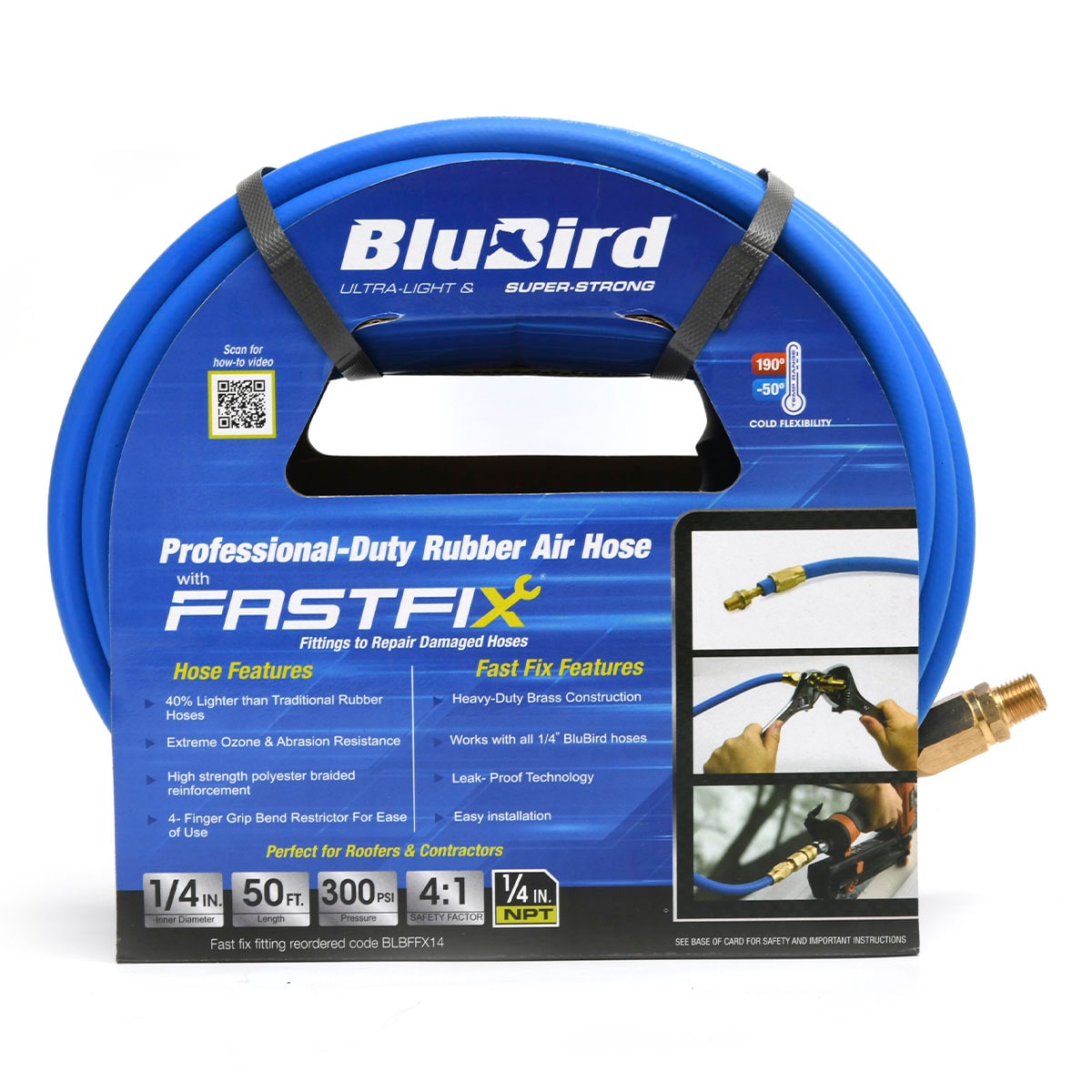 BluBird BB1450-FX 1/4-in x 50-ft Premium Rubber Air Hose Fastfix Edition