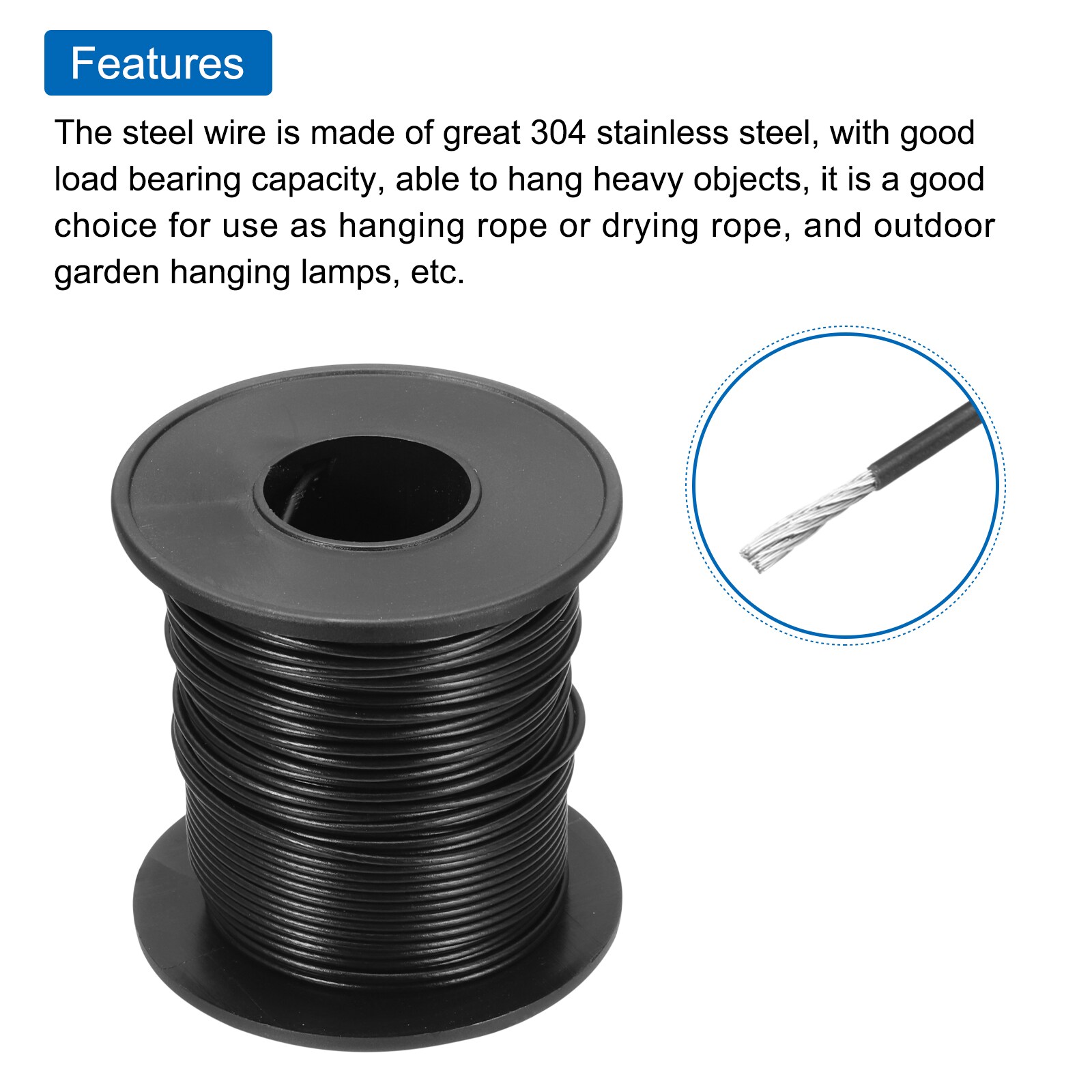 Unique Bargains 98ft Wire Rope 304 Stainless Steel Cable 1mm Vinyl ...