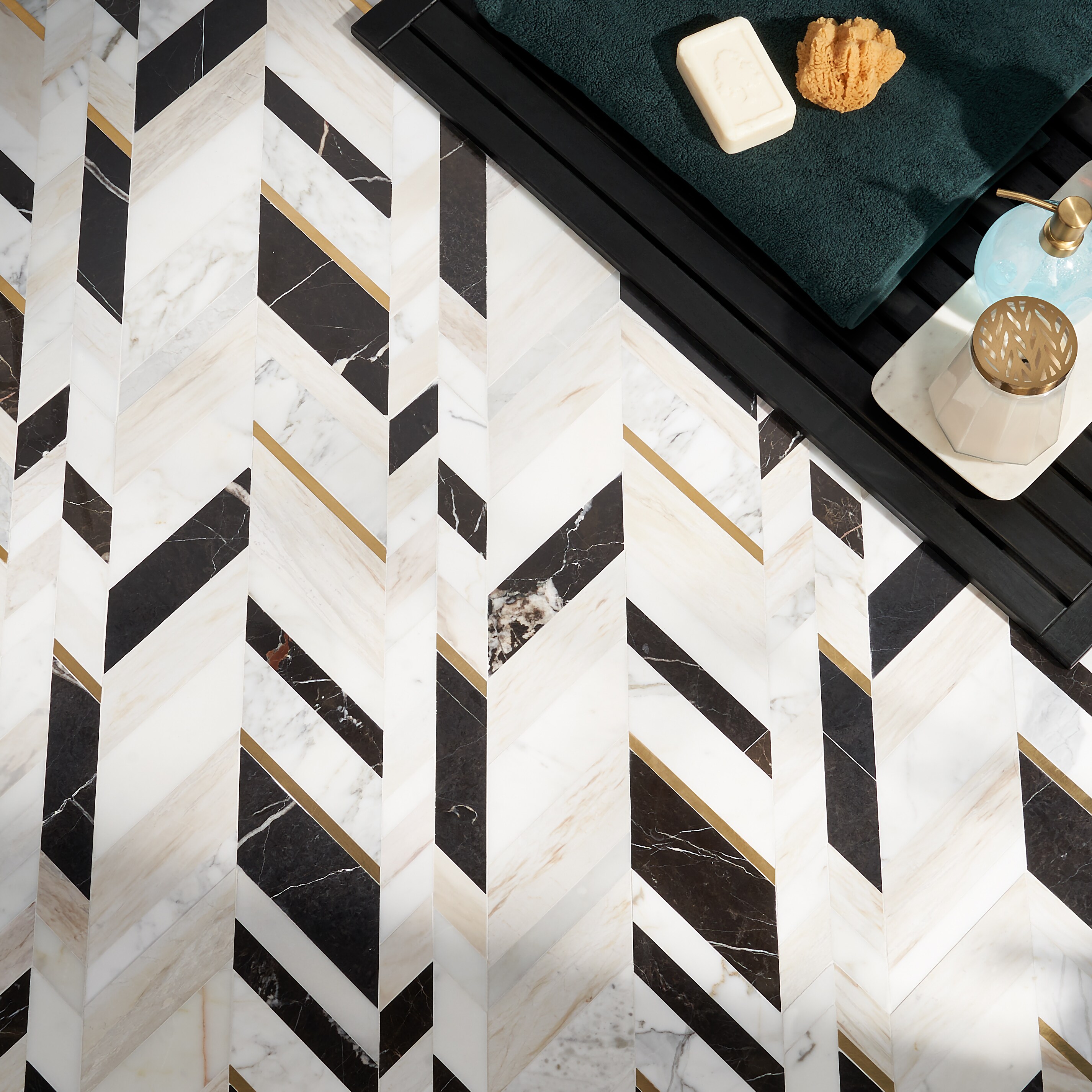Tyra 11.81 in. x 18.89 in. Polished Marble and Brass Wall Mosaic Tile (1.55 Sq. Ft. / Each)