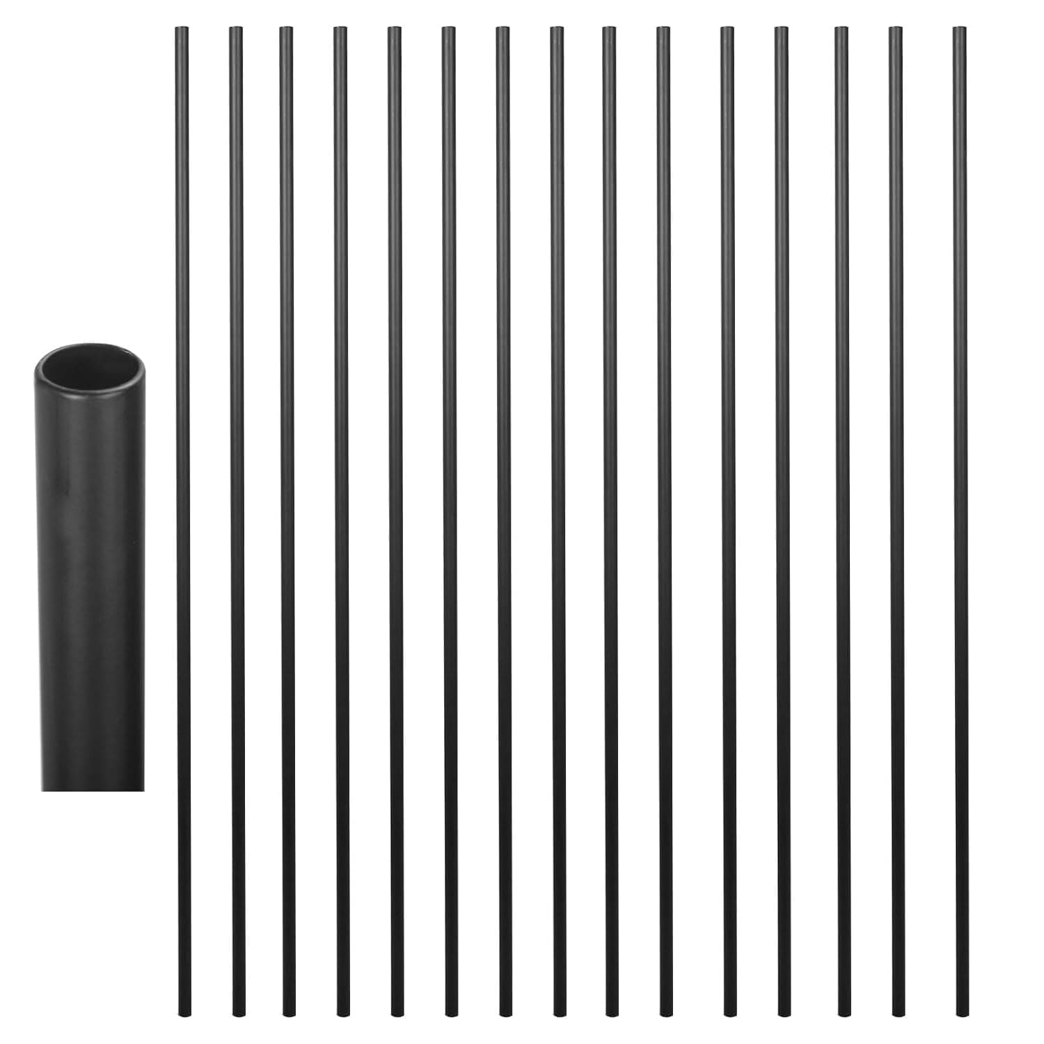 Aoibox  15 Pack Satin Black Round Hollow Iron Stair Balusters 44 in x 0 62 in Indoor Outdoor Spindles
