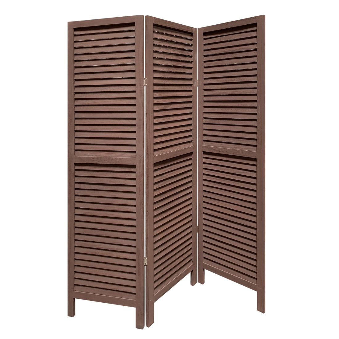 HomeRoots 4000415074 Stylish Three Panel Washed Brown Shutter Divider Screen