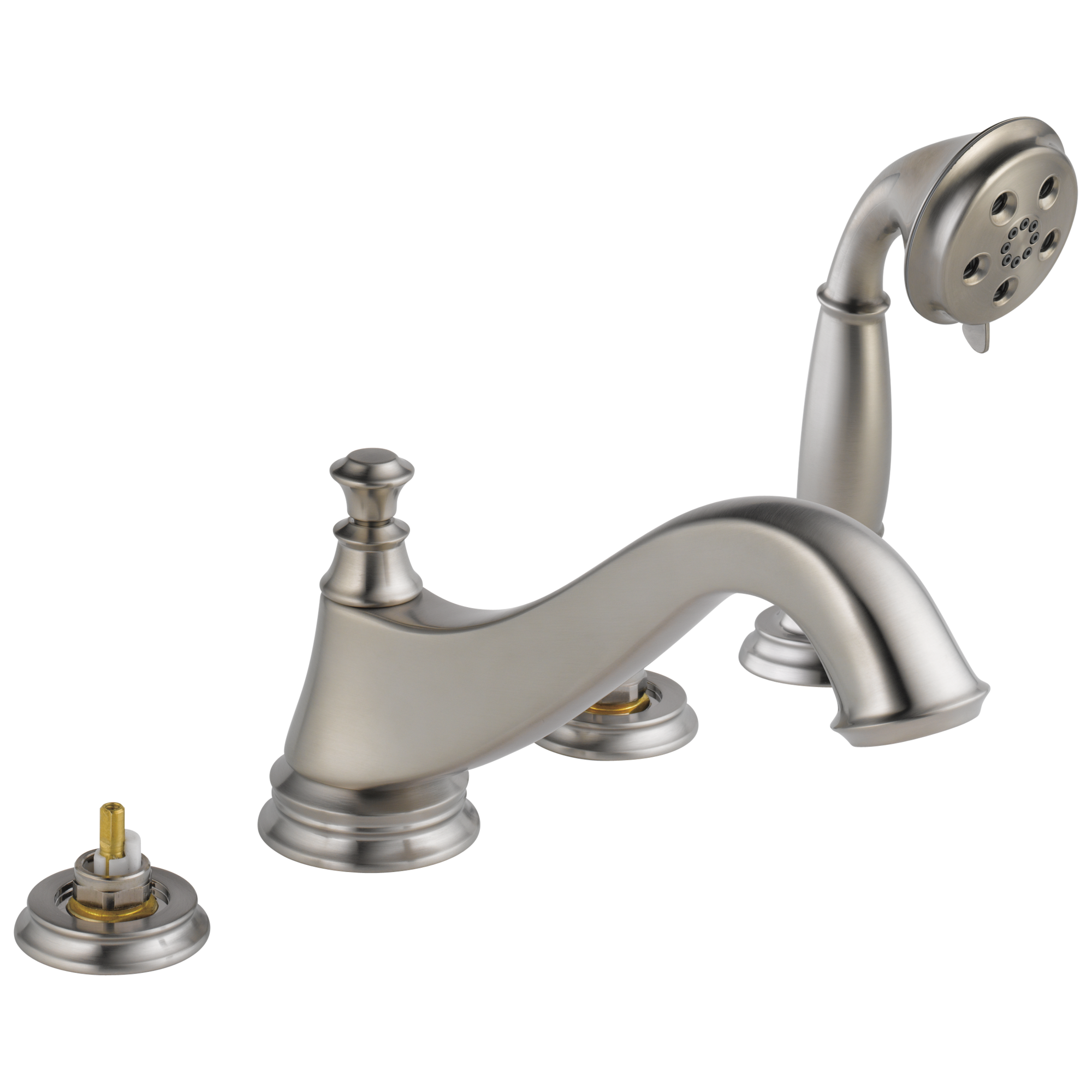 Delta T4795-SSLHP Cassidy Stainless 2-handle Deck-mount Roman Low-arc Bathtub Faucet with Hand Shower
