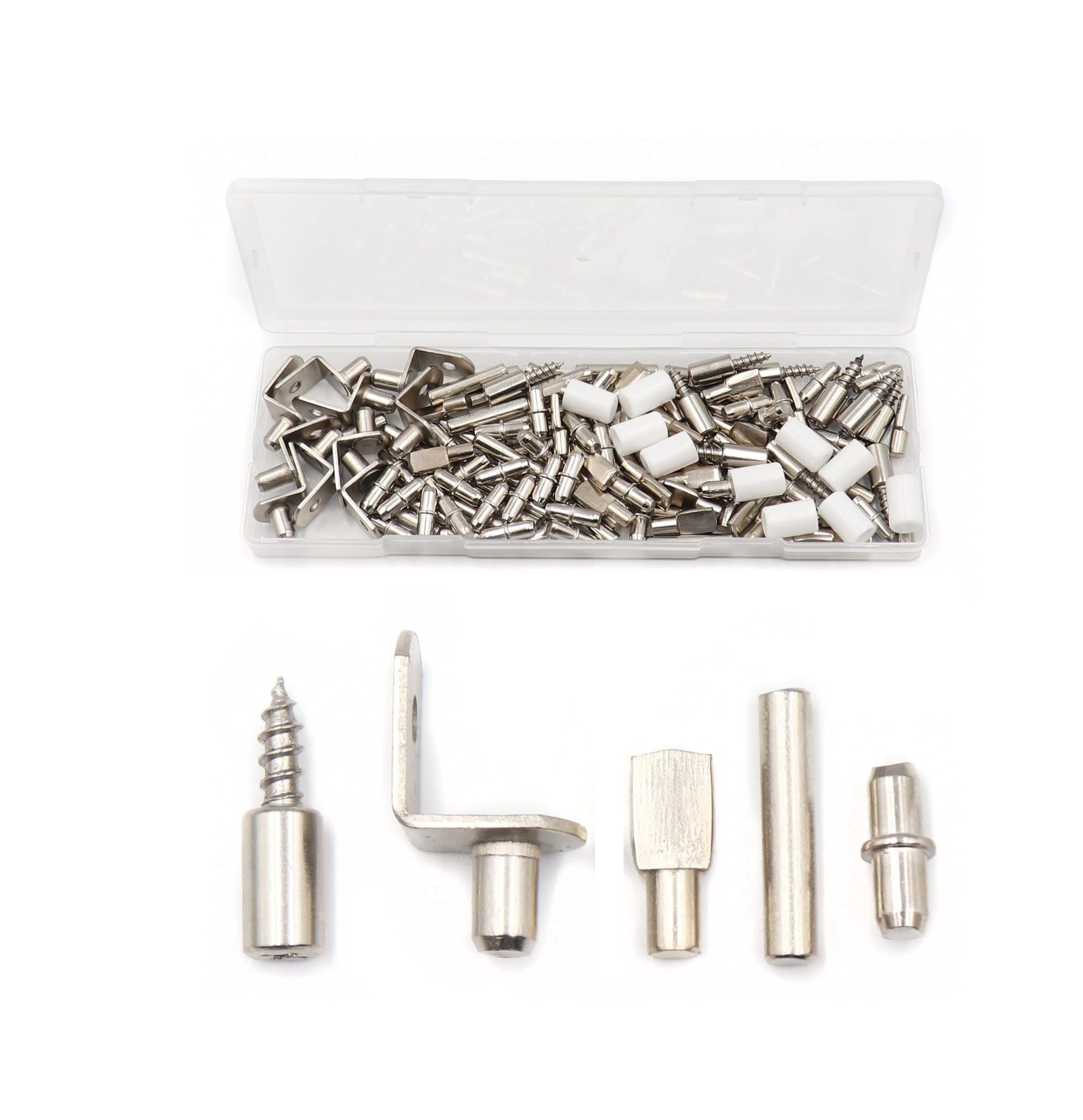 Aoibox  125 Piece Shelf Support Pin Set with 5 Styles Nickel Plated Carbon Steel Pegs for Cabinet Bookshelf and Wall Shelf