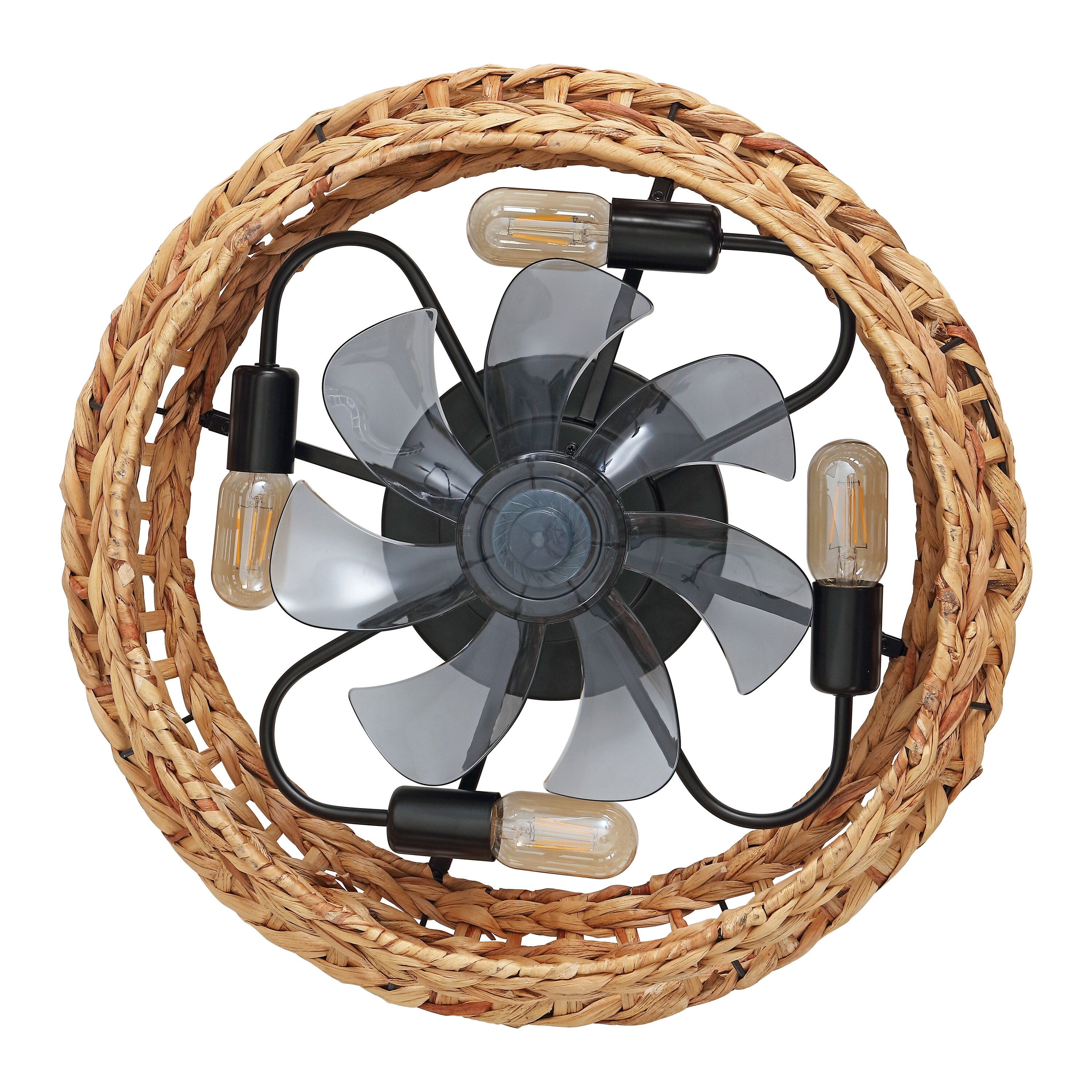 Archer 20.25" Brown/Black Seagrass Lantern Ceiling Fan with Remote