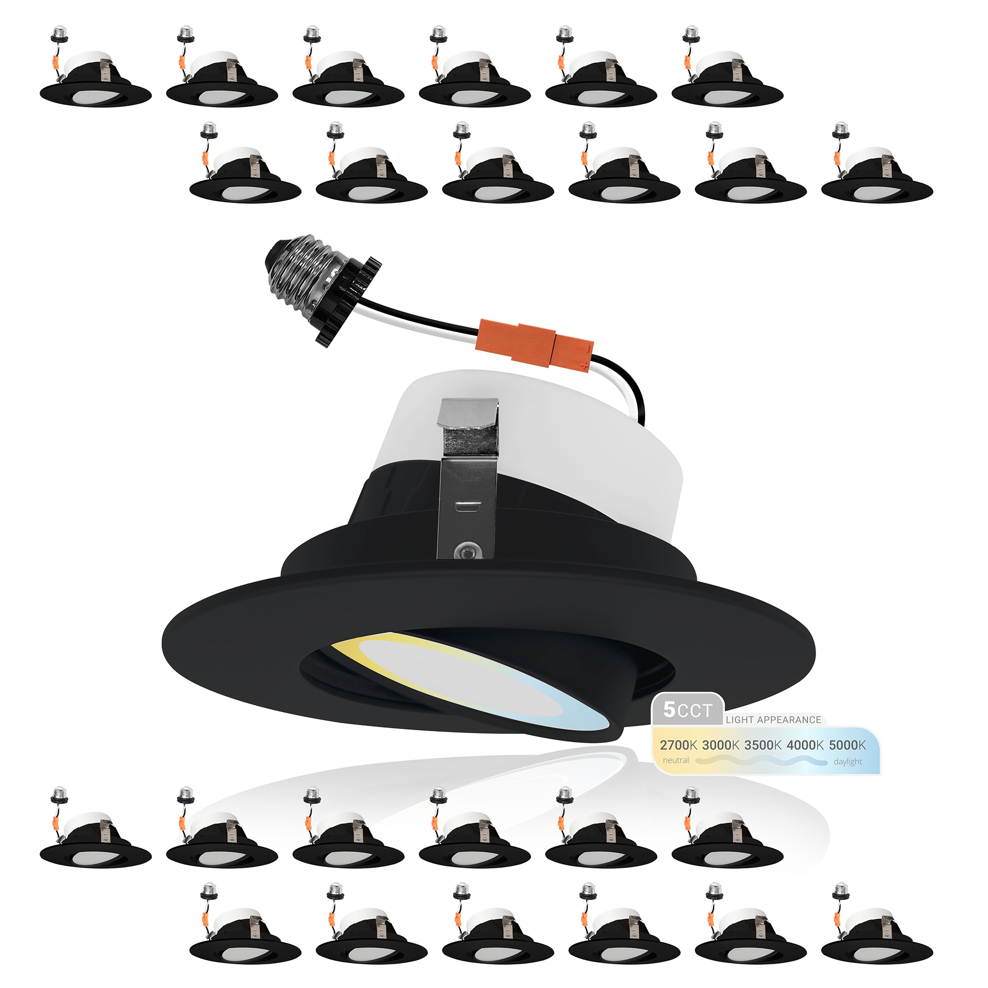 Black Aluminum 4" LED Gimbal Recessed Lighting Kit, 24-Pack