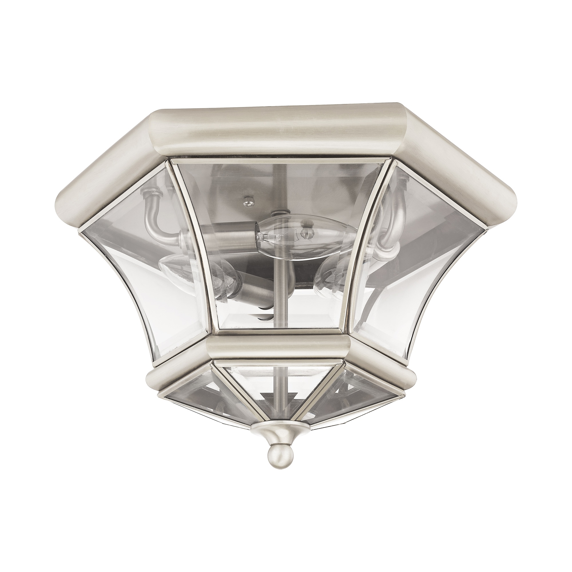 Brushed Nickel 3-Light Indoor/Outdoor Flush Mount with Clear Glass