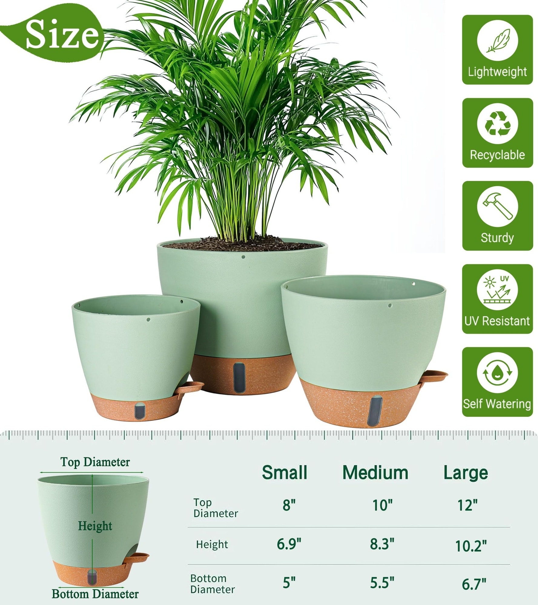 Adrinfly Self Watering Planter Set Large Plastic Pots with Drainage ...