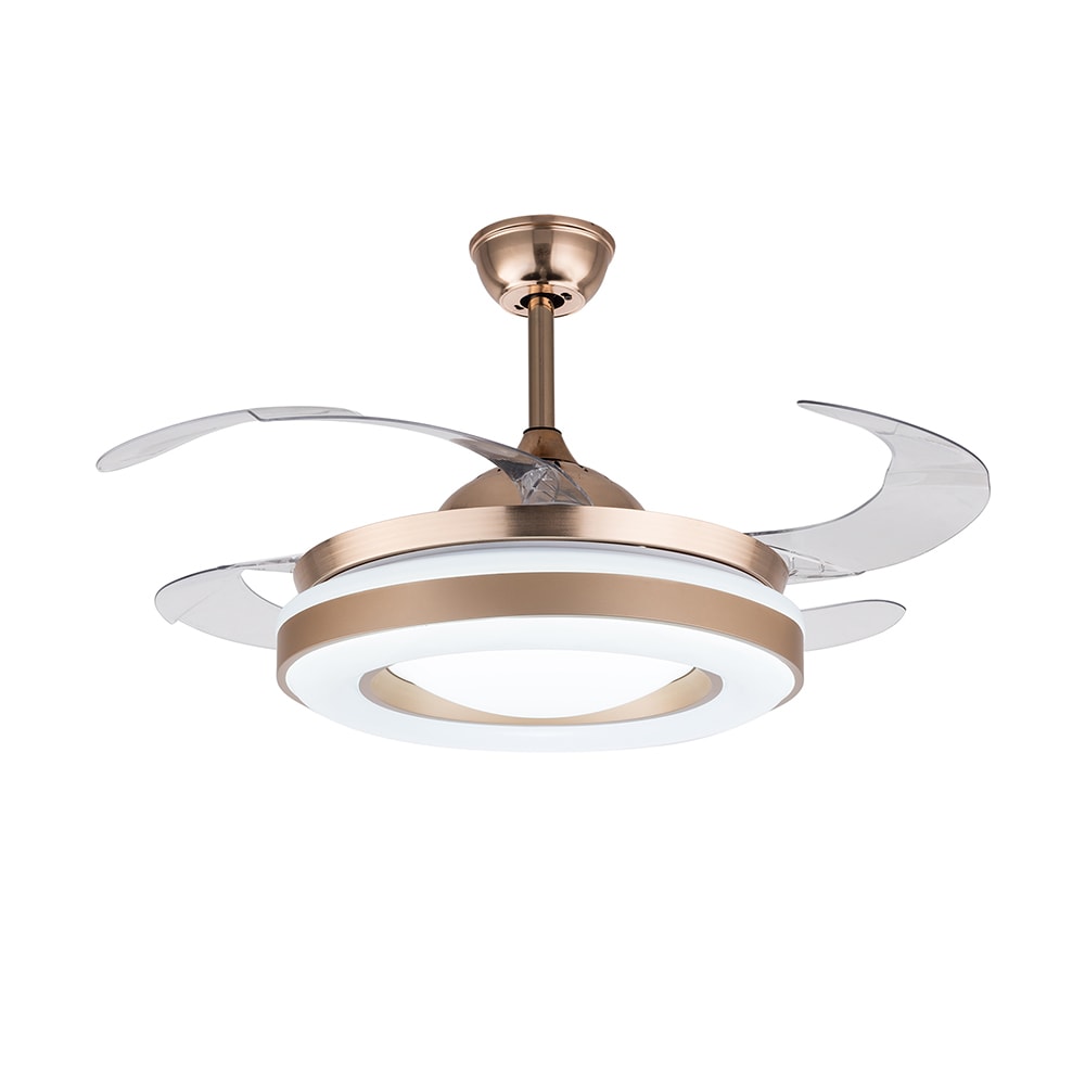 Oukaning HG-HCX-2263 42-in Color-Changing Modern Gold Retractable Blade Acrylic Lampshade with ABS Blades Chandelier Ceiling Fan With Light - Remote Included ( 4 -Blade )