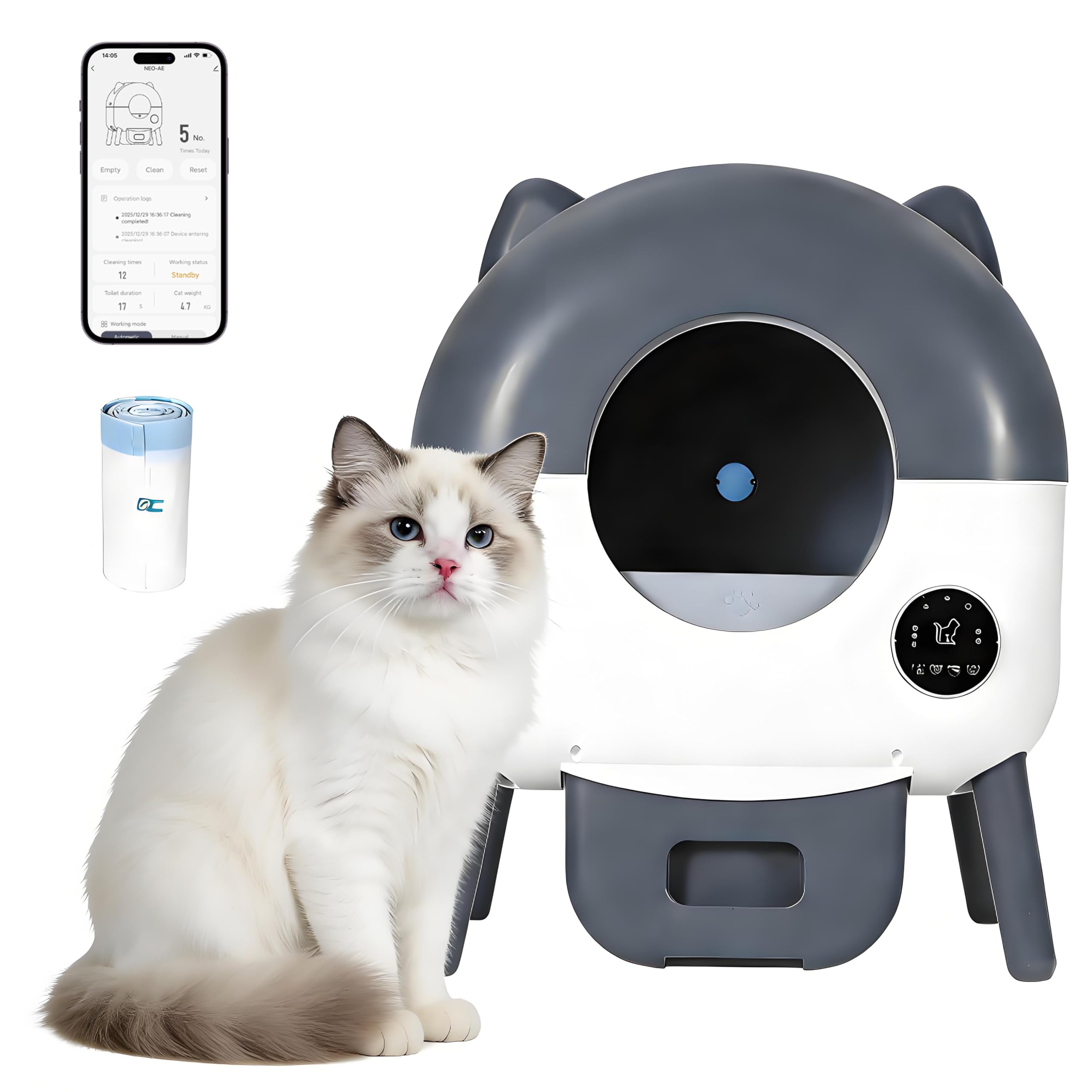 GarveeLife - Large Capacity Automatic Self Cleaning Cat Litter Box With App Control Safety Protec...