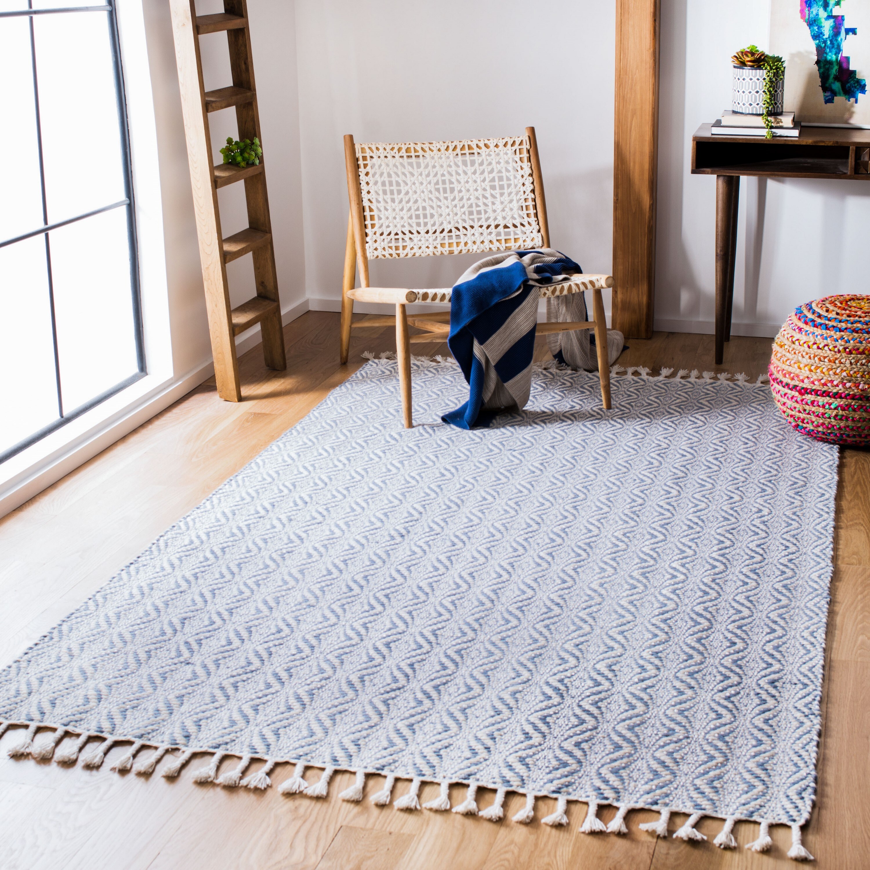 Safavieh NAT153F-9 Natura Royale 9 x 12 (ft) Loomed Synthetic Ivory/Blue Rectangular Indoor Abstract Coastal Area rug