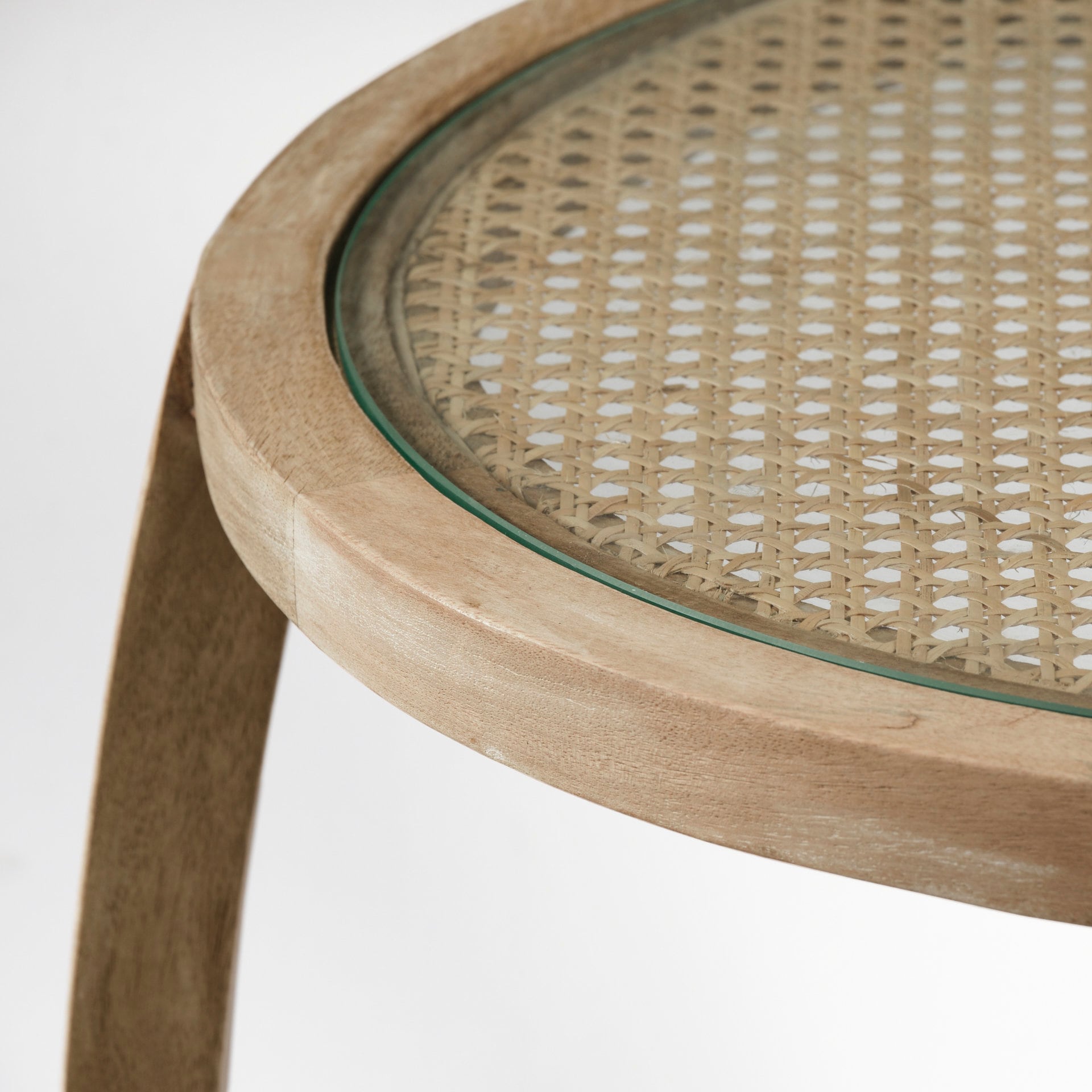 Light Brown Round Wood and Glass Accent Table