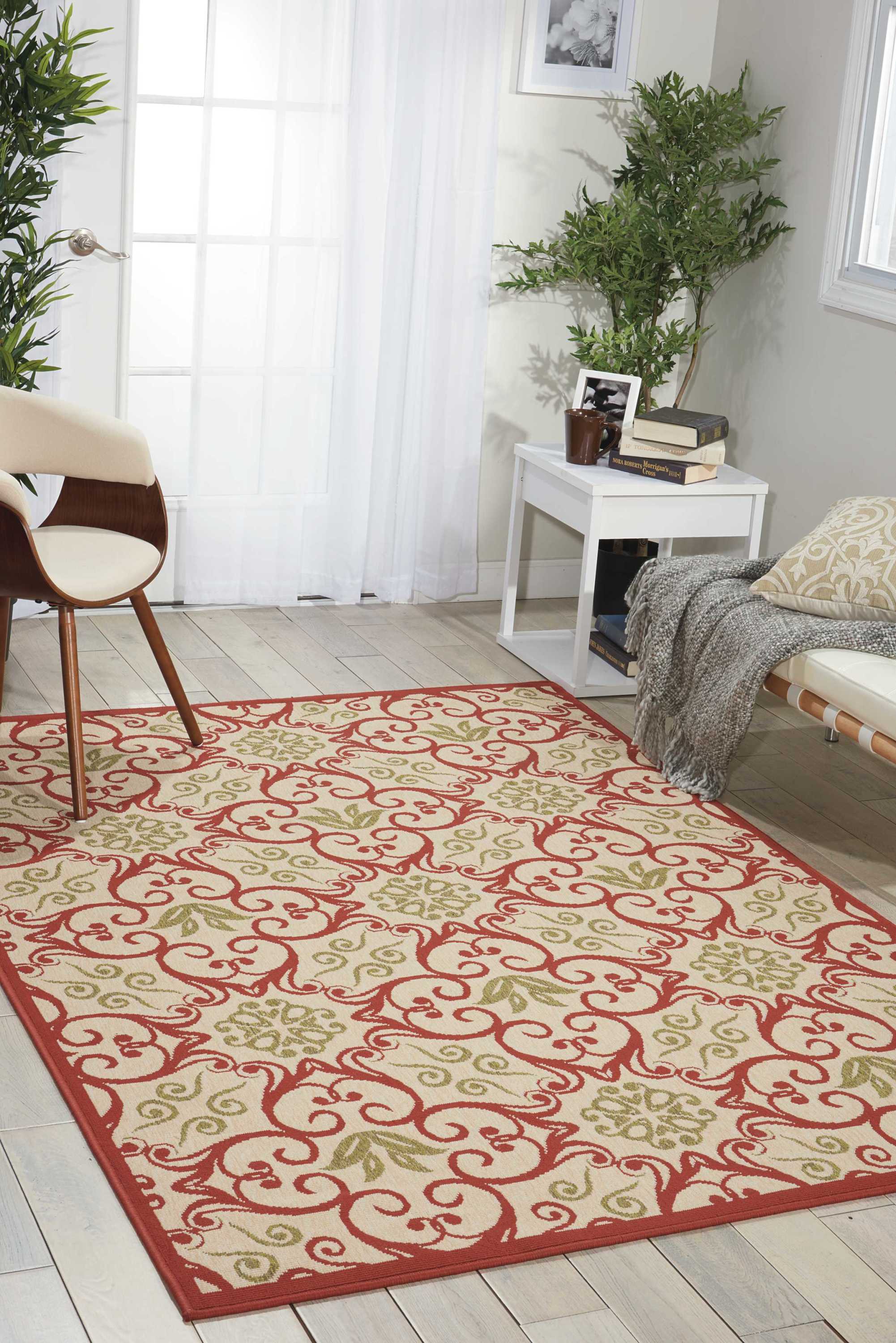 Nourison 23935 Caribbean 5 x 7 (ft) Polypropylene Ivory Rust Rectangular Indoor/Outdoor Abstract Coastal Area rug