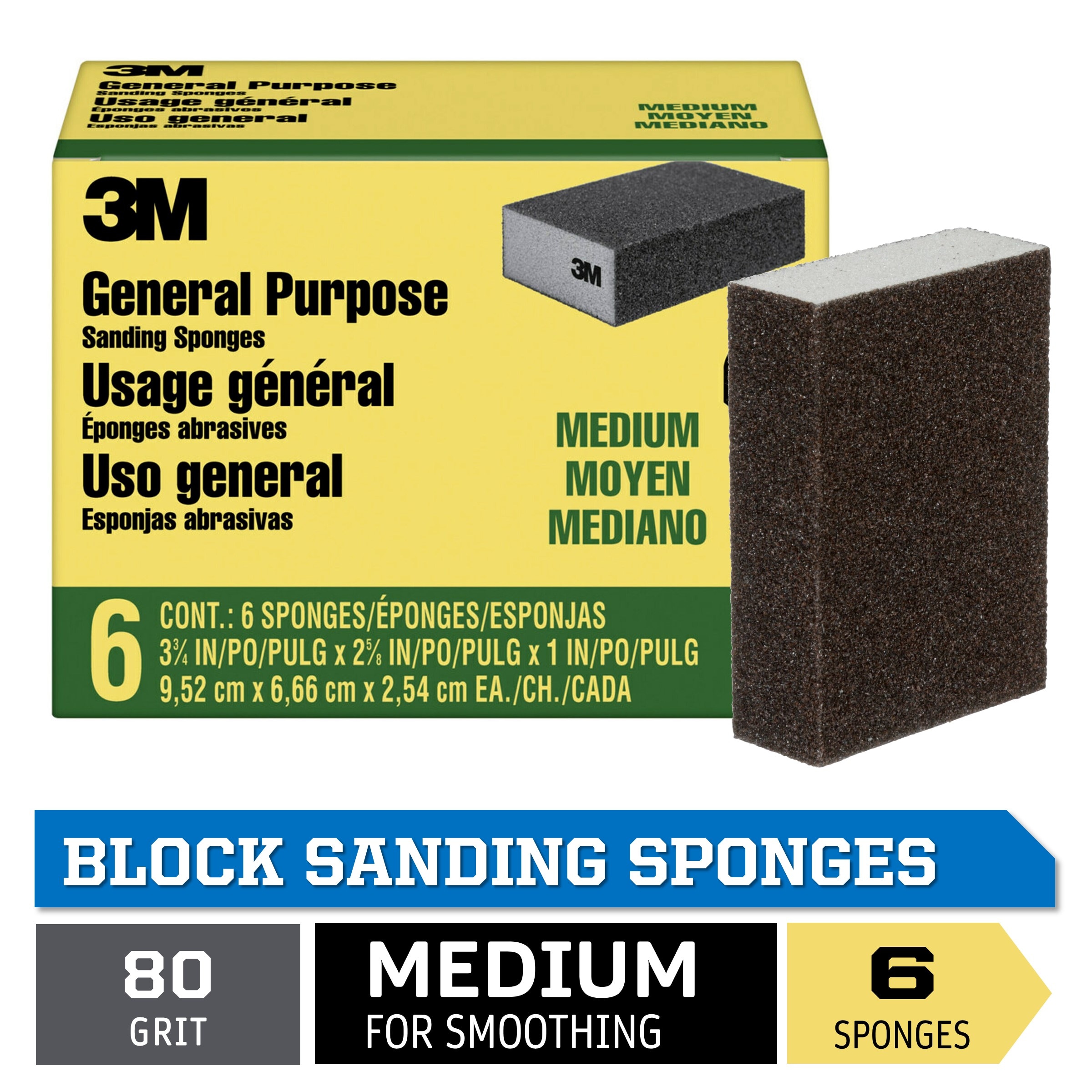 3M Flexible Performance Microfine Sanding Sponge 1200 Grit, 5.5 in x 2.75  in x 0.187 in, 2-Pack