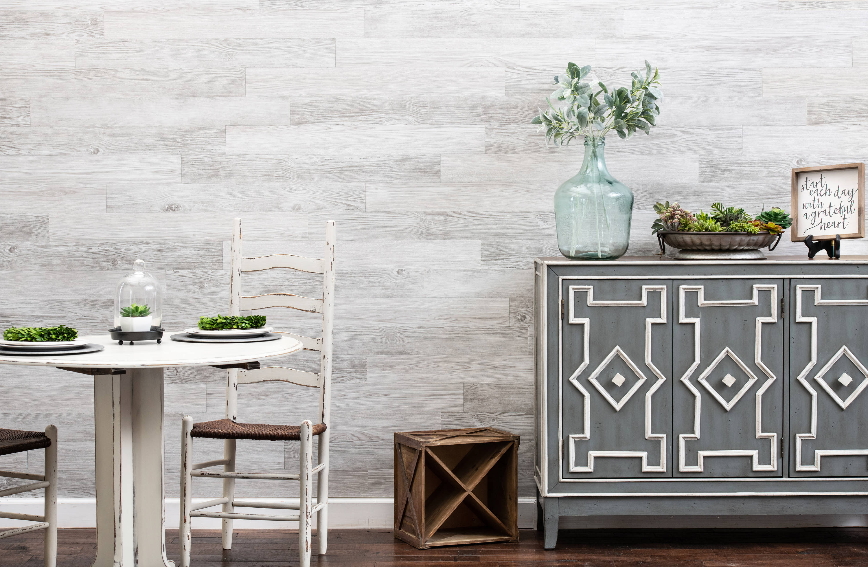 White Wash Narrow Peel and Stick Vinyl Wall Planks