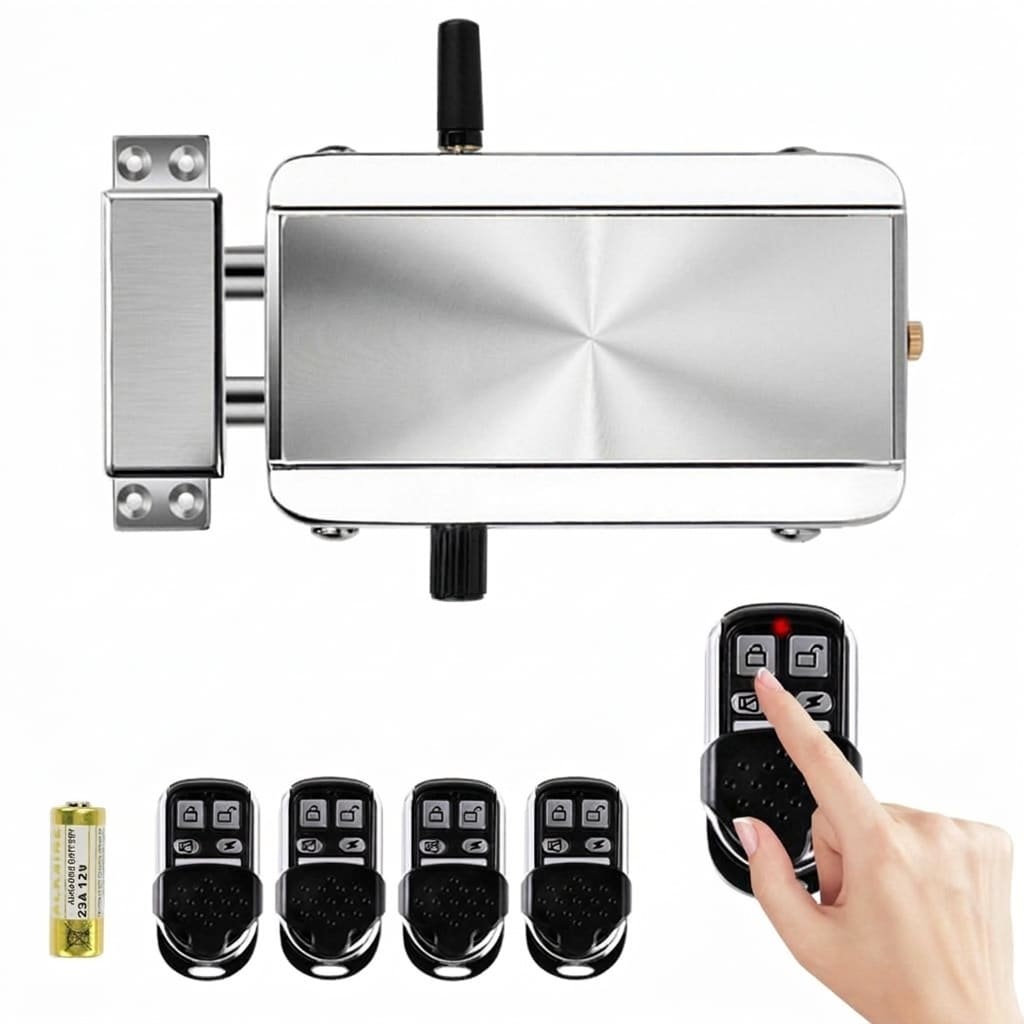 Adrinfly  Remote Control Keyless Entry Door Lock Set Electronic Deadbolt Stainless Steel Access Control System 4 Remotes for Home Office
