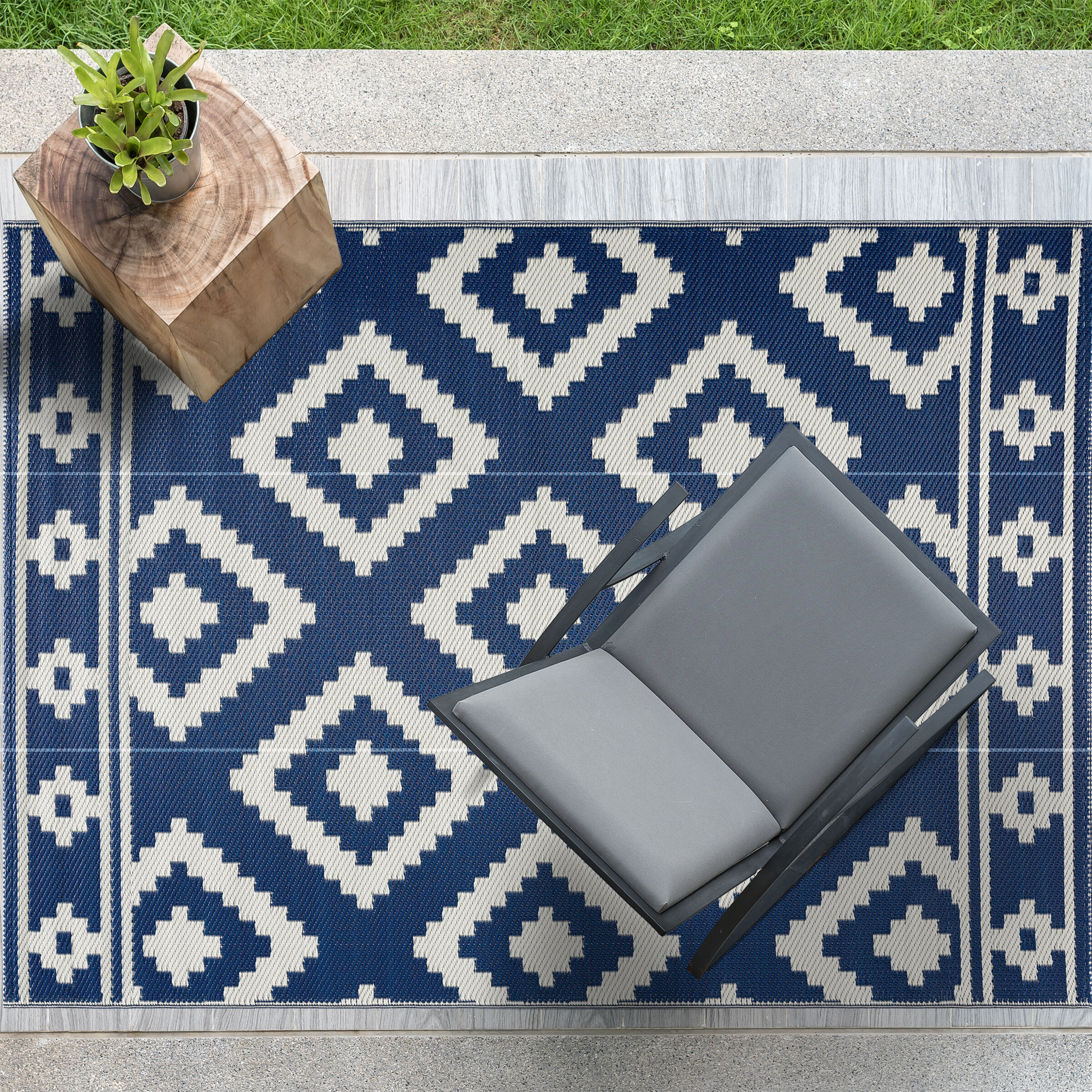 Playa Rug PLY-F-MLN-NC-5X7 5 x 7 (ft) Polypropylene Milan-Blue White Rectangular Indoor/Outdoor Geometric Area rug