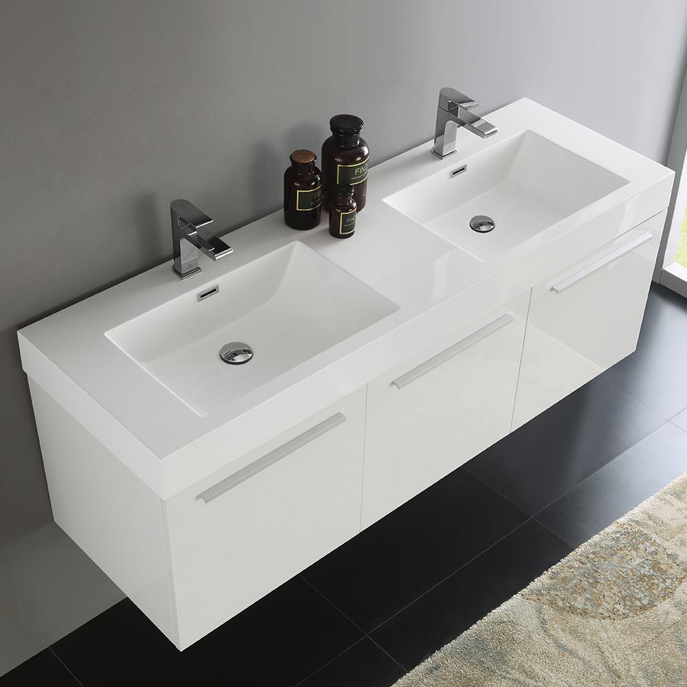 Fresca Vista 60-in White Double Sink Floating Bathroom Vanity with ...