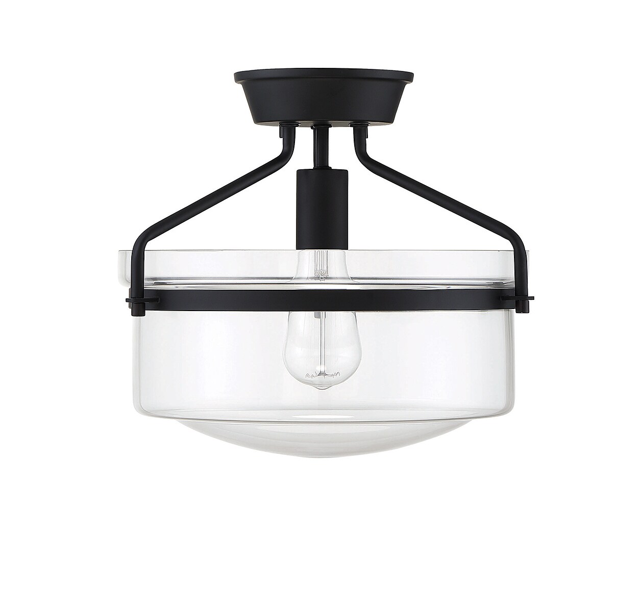 Gardner Matte Black Drum Glass Semi-Flush Ceiling Light