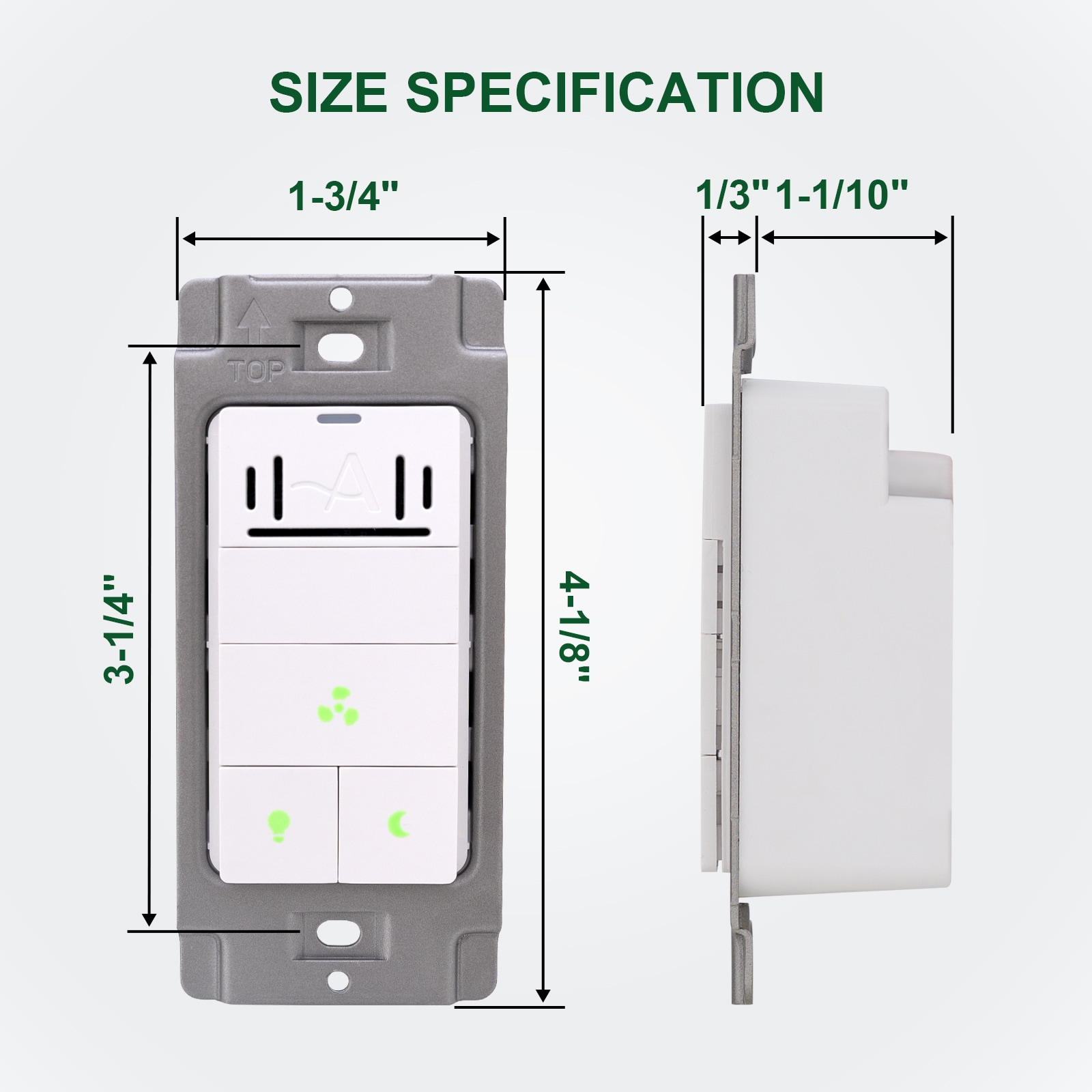 Akicon Bathroom fan switch 2-amp 3-way Remote Control Companion Light  Switch, White