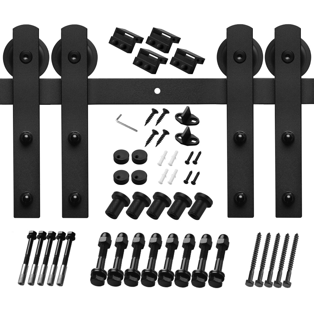 Clihome 96-in Matte Black Interior/Exterior Straight Barn Door Kit in ...