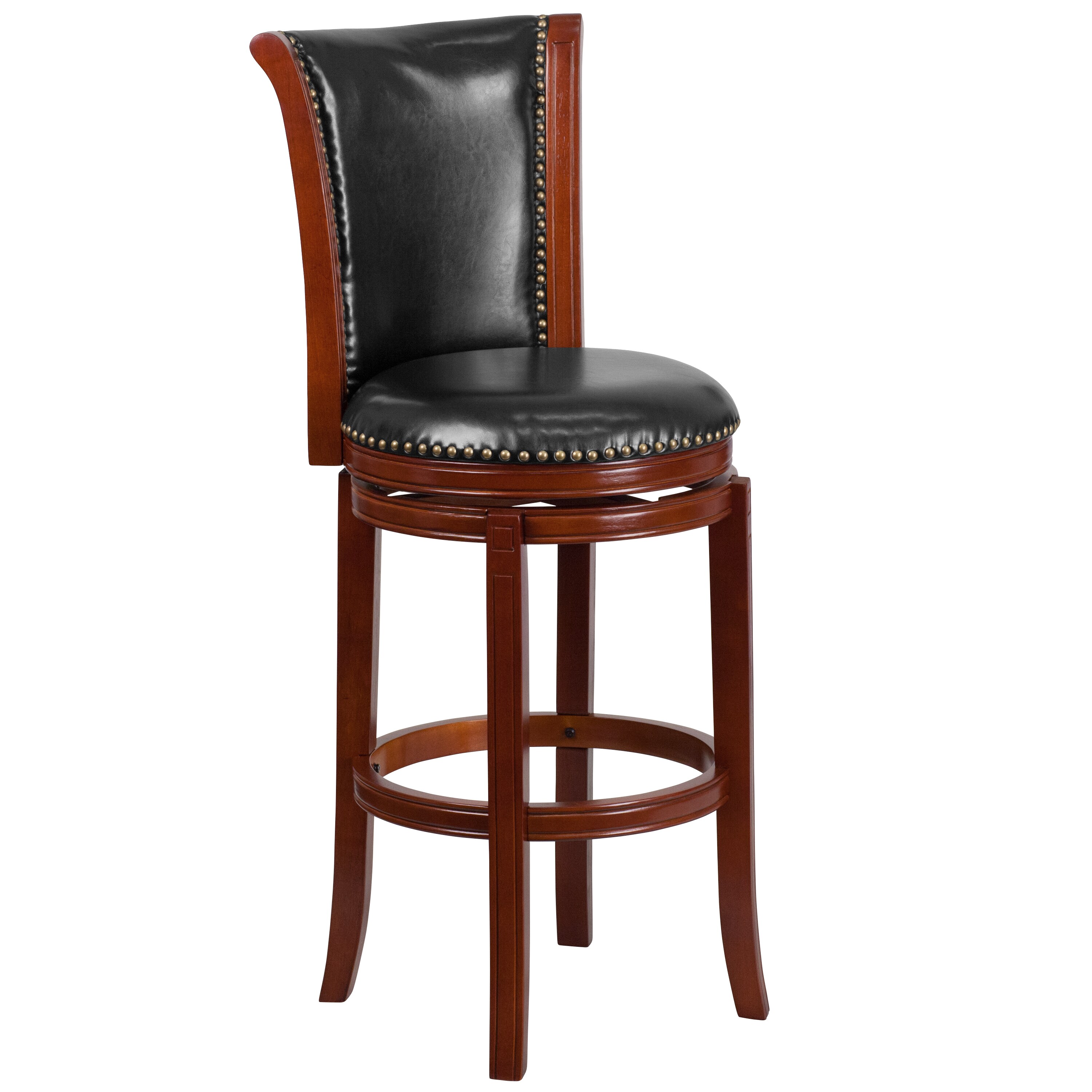 Flash Furniture 889142061854 Dark Chestnut 30.5-in H Bar height Upholstered Swivel Wood Bar Stool Back