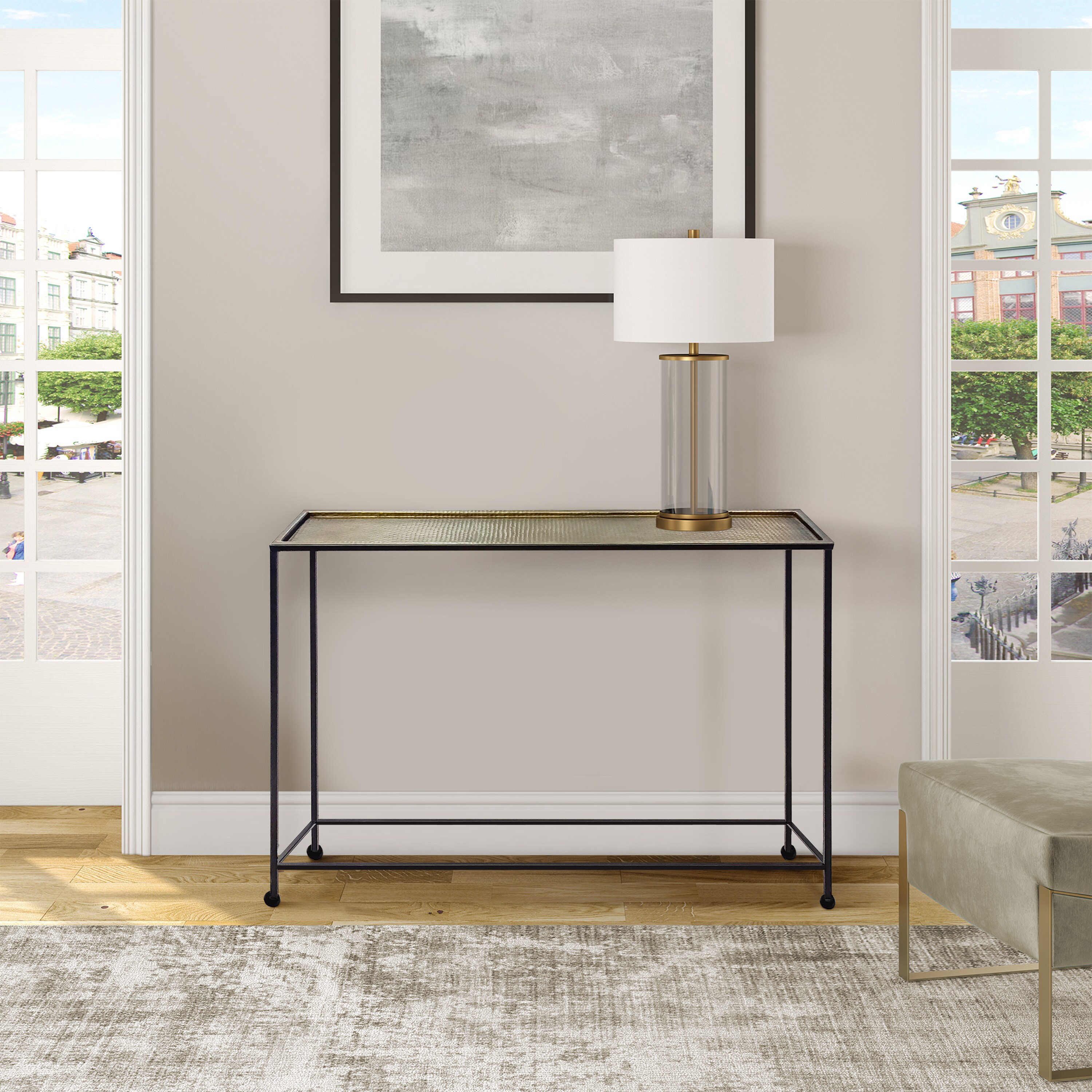 Aurelia 48-Inch Bronze Tray Top Console Table with Storage