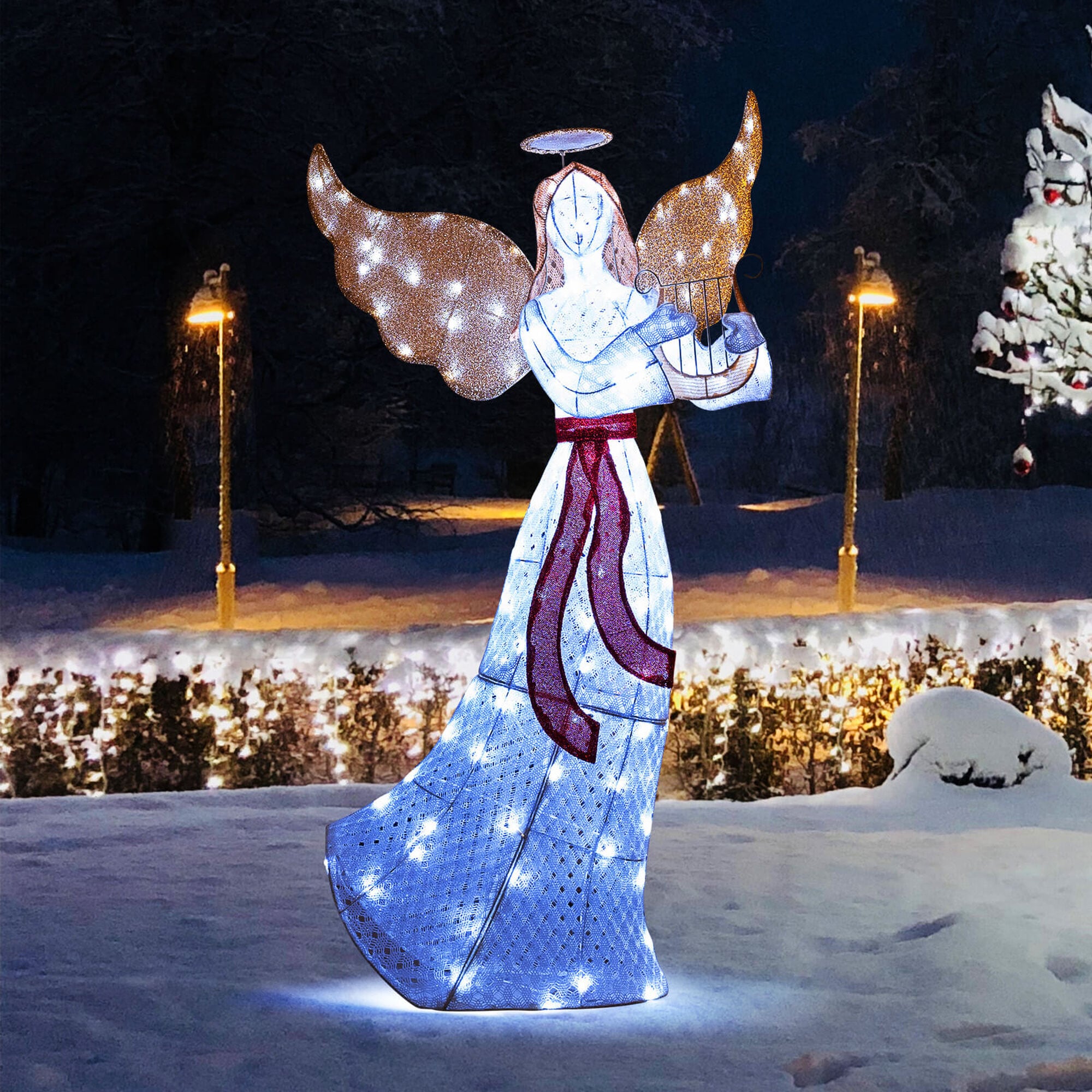 Costway 5 FT Lighted Angel with Harp LED Lights Halo Zip Ties and