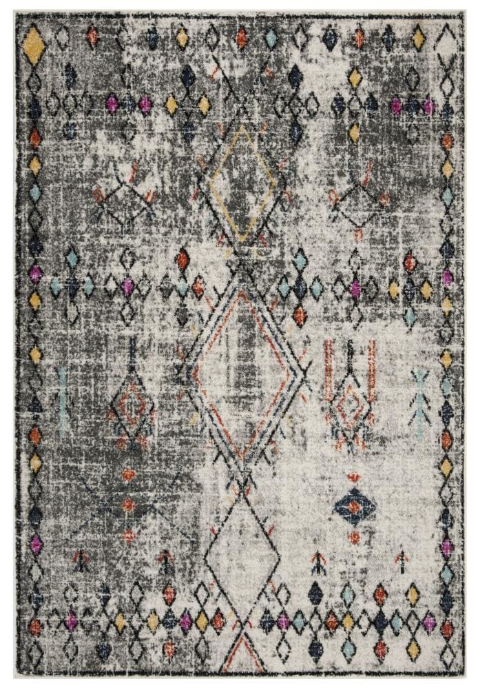Gray and Multicolor Abstract Synthetic 6' x 9' Rectangular Rug