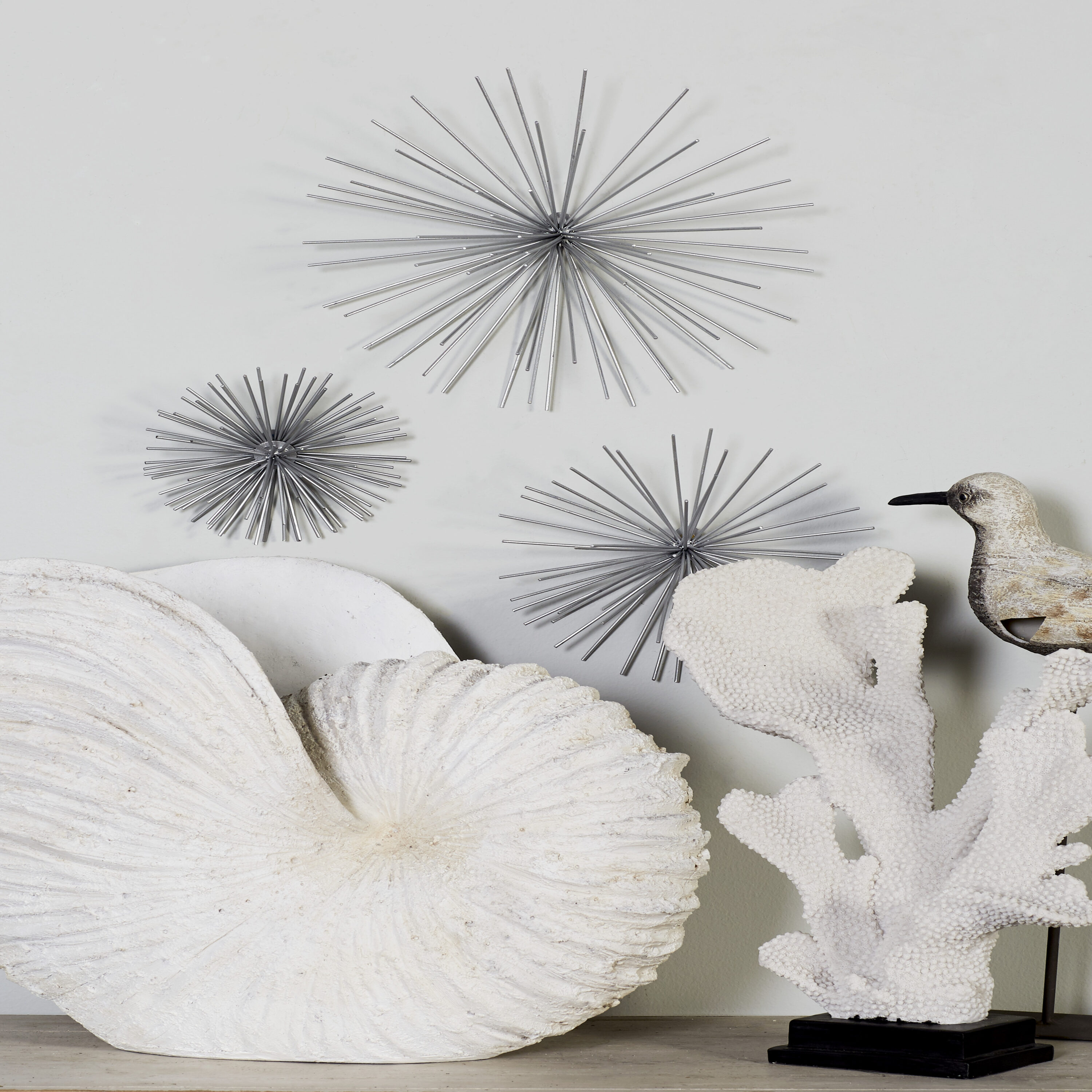 Silver 3D Starburst Metal Wall Decor Set of 3