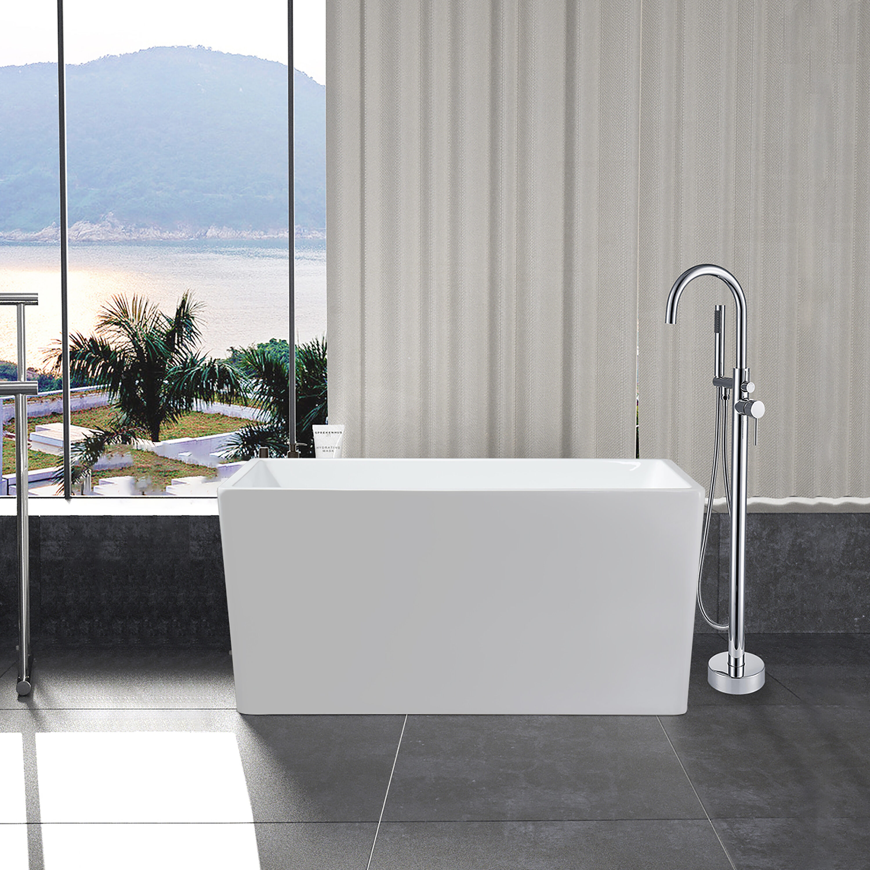 Maincraft HHK3239DS 27.5-in x 39.37-in White Acrylic Rectangular Freestanding Soaking bathtub with Drain ( Left Drain )