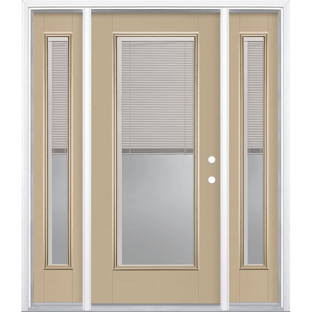 Masonite 1218636 60-in x 80-in x 4-9/16-in Fiberglass Full lite Left-hand inswing Sandy Shore Painted Prehung Front Door with Sidelights with Brickmould Insulating core with Blinds