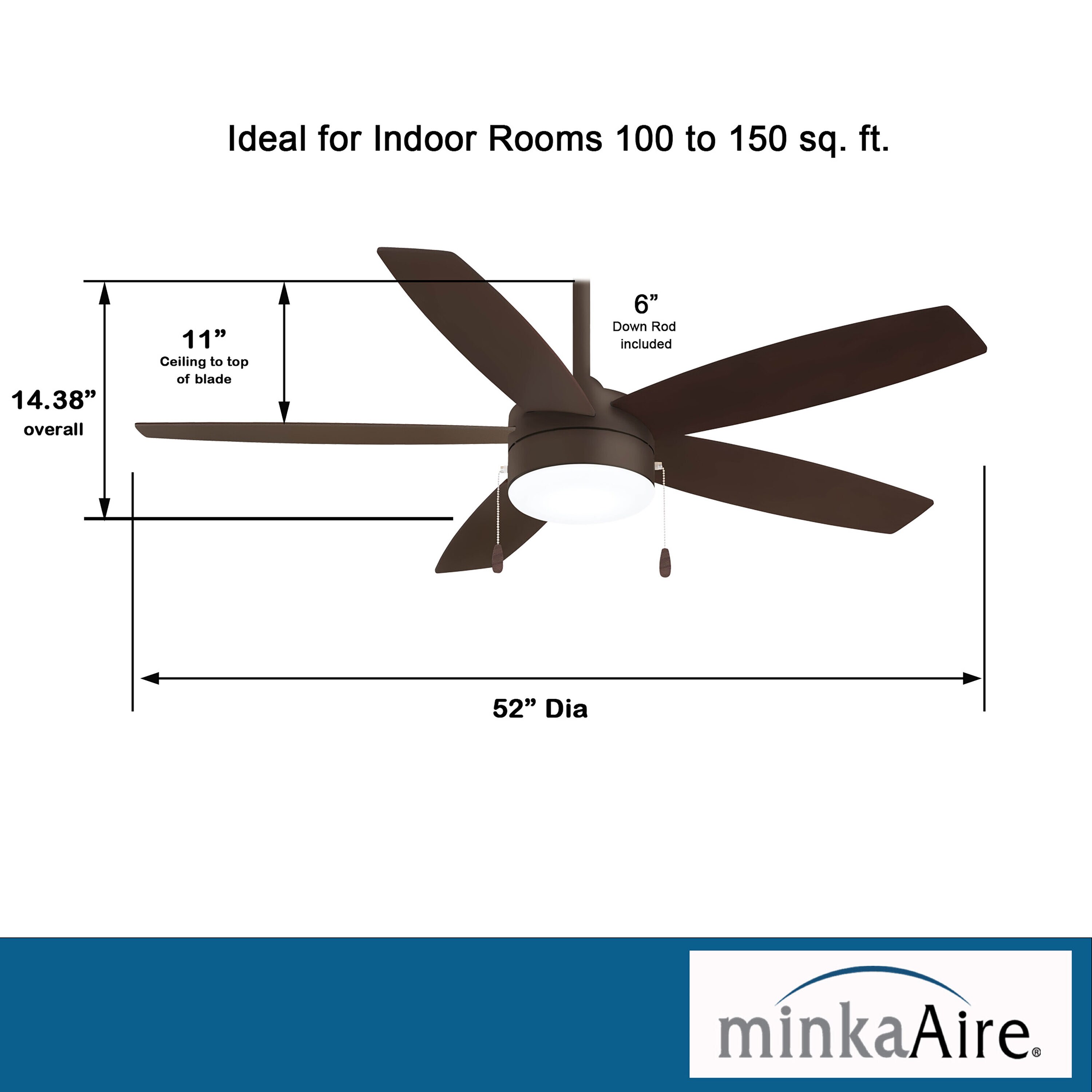 52" Oil Rubbed Bronze Ceiling Fan with Frosted Glass LED Light