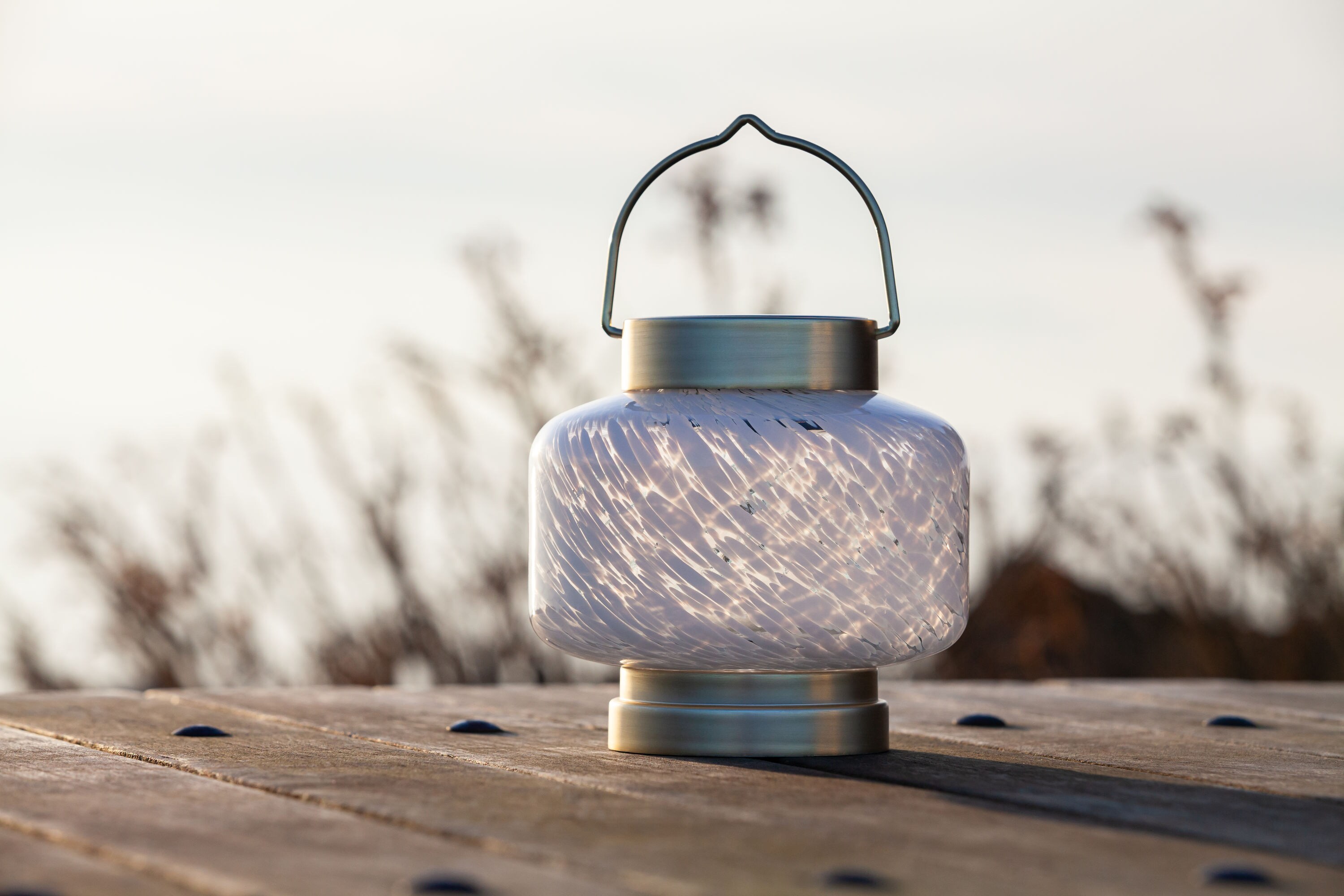 Handblown Glass with Solar Panel and LED Light 1-Count Allsop Home and Garden Solar Boaters Lantern Cylinder Garden Cylinder/White Weather-Resistant for Outdoor Deck Patio 