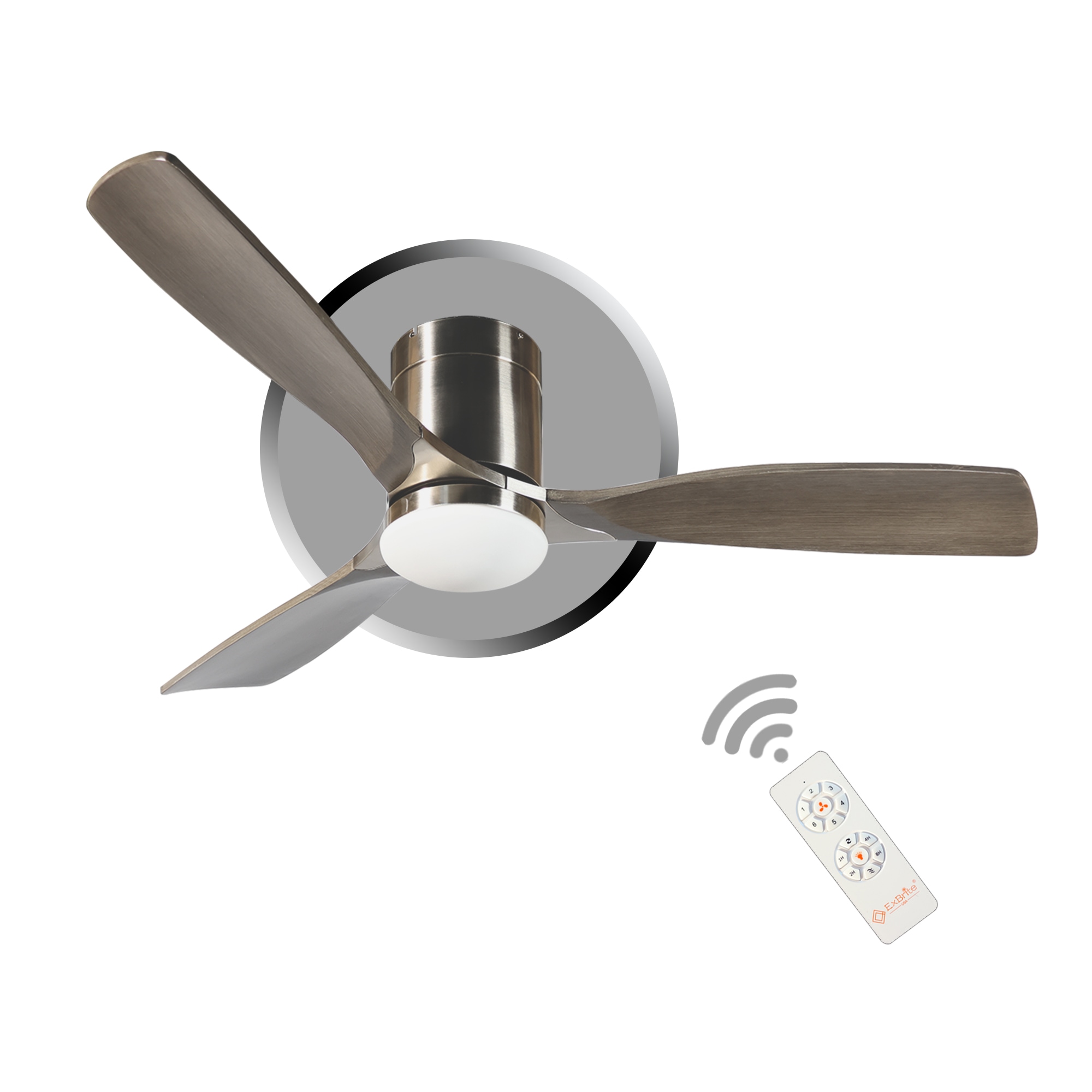 ExBrite DICF0006 Contemporary Style 52-in Color-Changing Outdoor Flush Mount Nickel Brushed with Propeller Ceiling Fan With Light - Remote Included ( 3 -Blade )