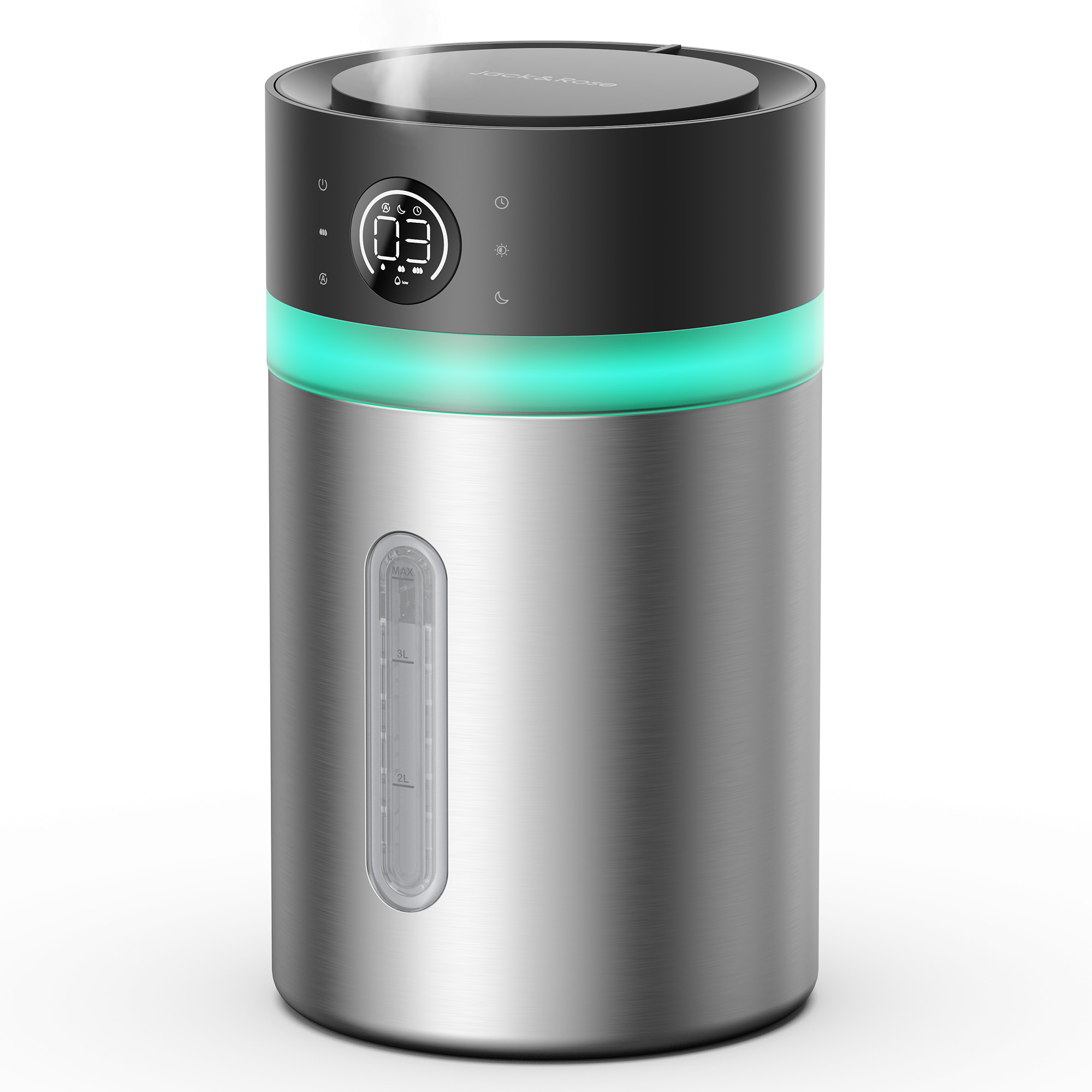 oneisall 3.8L Stainless Steel Cool Mist Humidifier Top Fill Aromatherapy Diffuser Adjustable Mist With Auto Mode Timer Night Light 32 Hours Last
