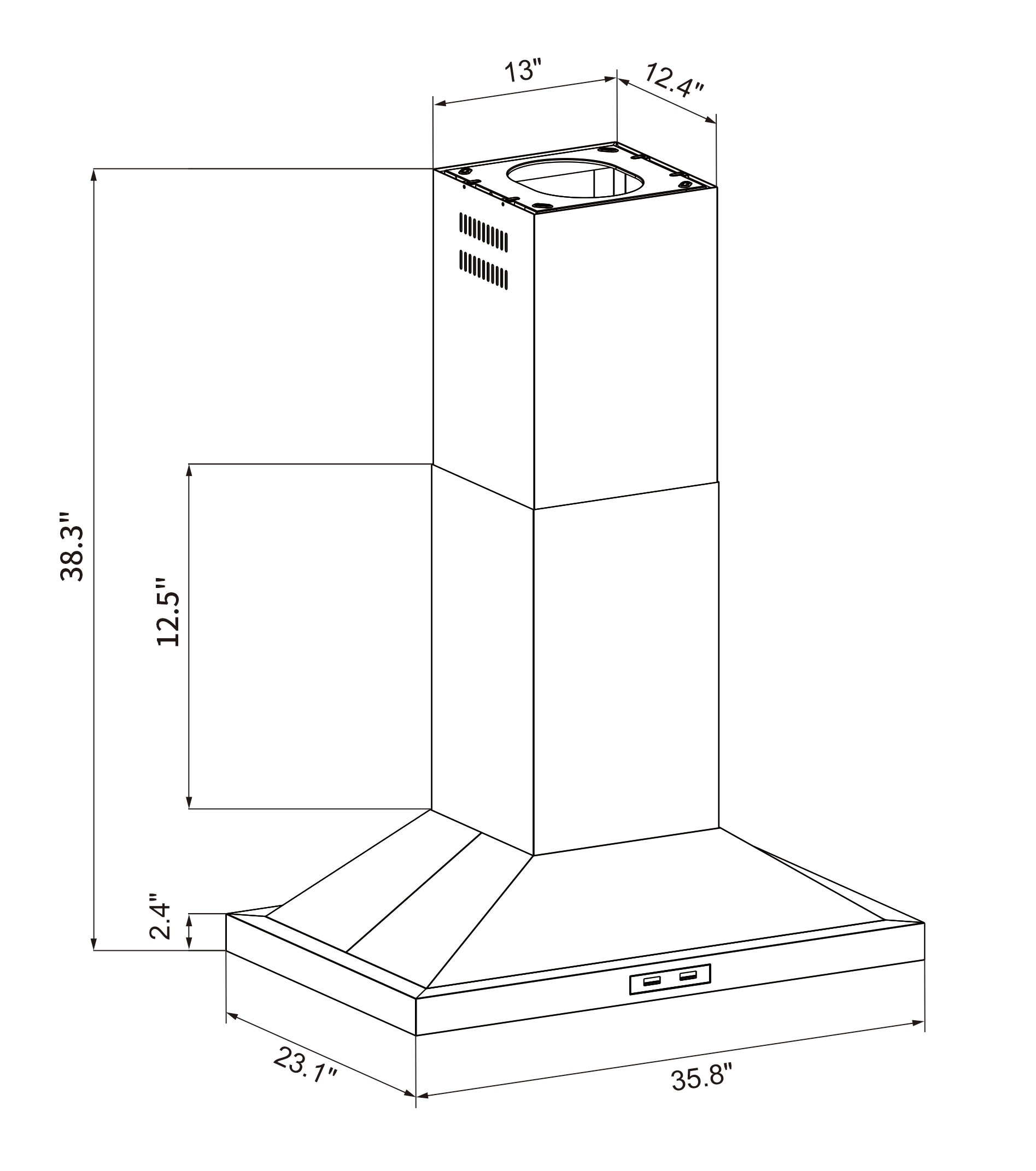 Winflo 36-in 286-CFM Convertible Stainless Steel Island Range Hood in ...