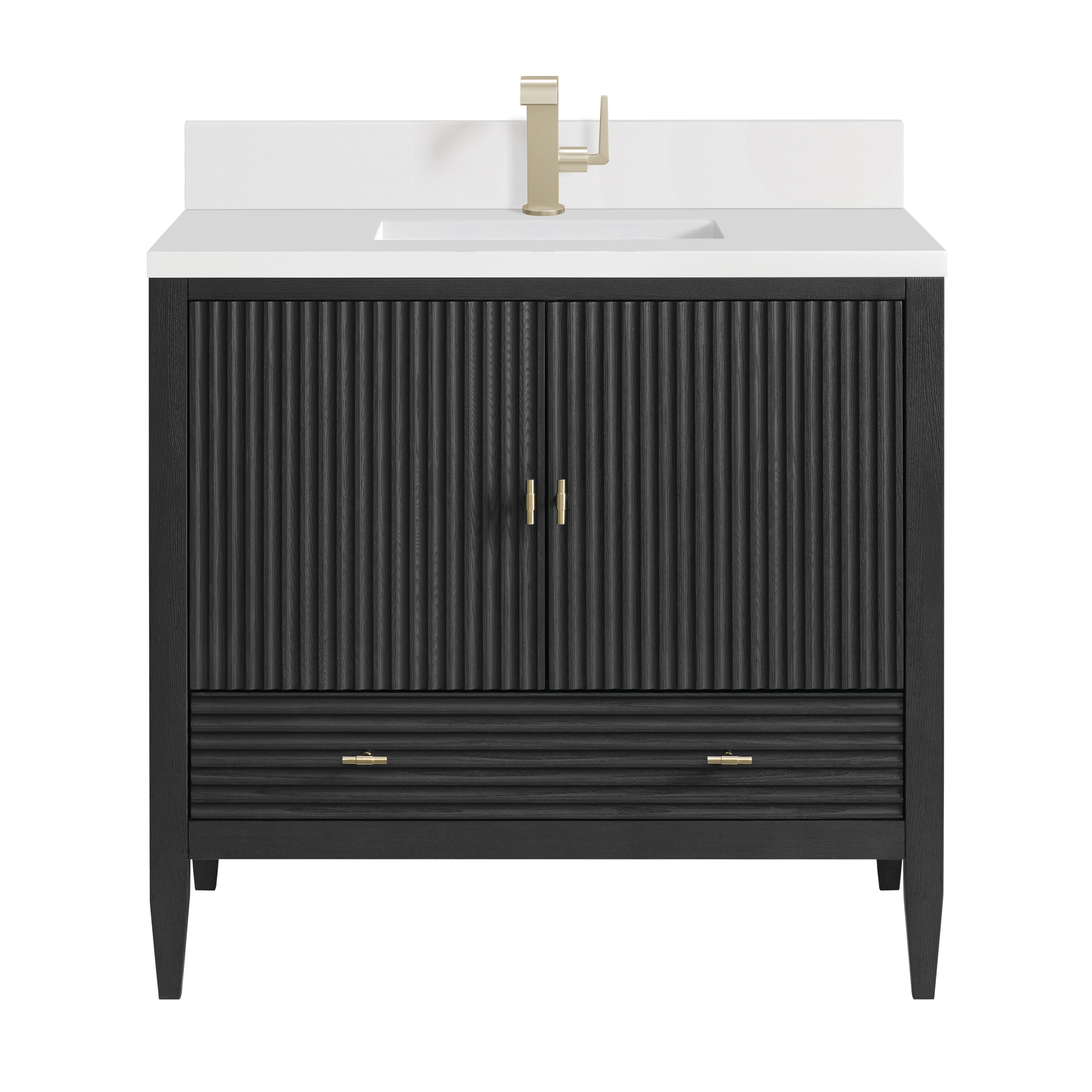 James Martin Vanities 485-V36-CBO-1WZ Myrrin 36-in Carbon Oak Undermount Single Sink Bathroom Vanity with White Zeus Quartz Top