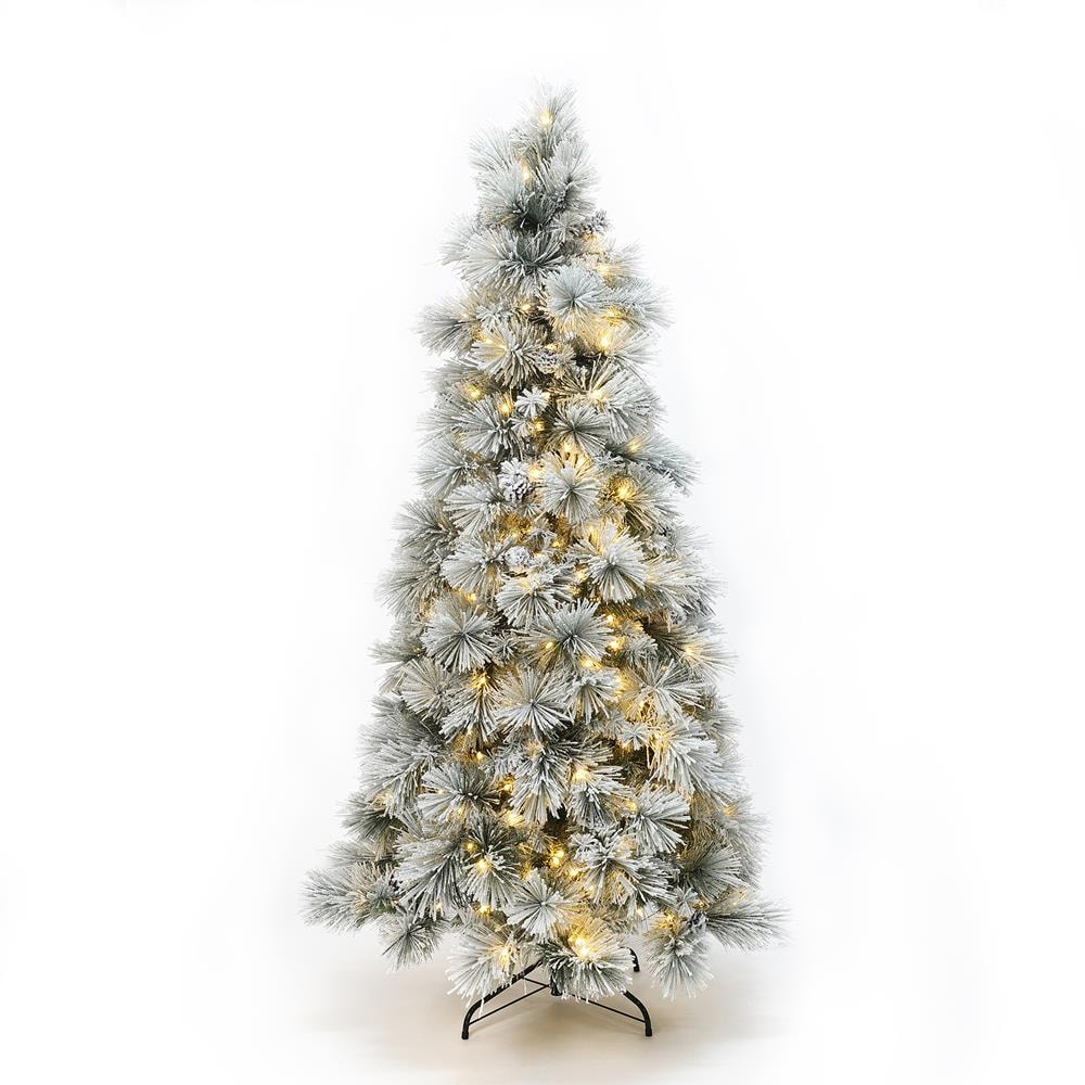 6.5-ft Pre-lit Flocked Assorted Artificial Christmas Tree with Multicolor LED Lights