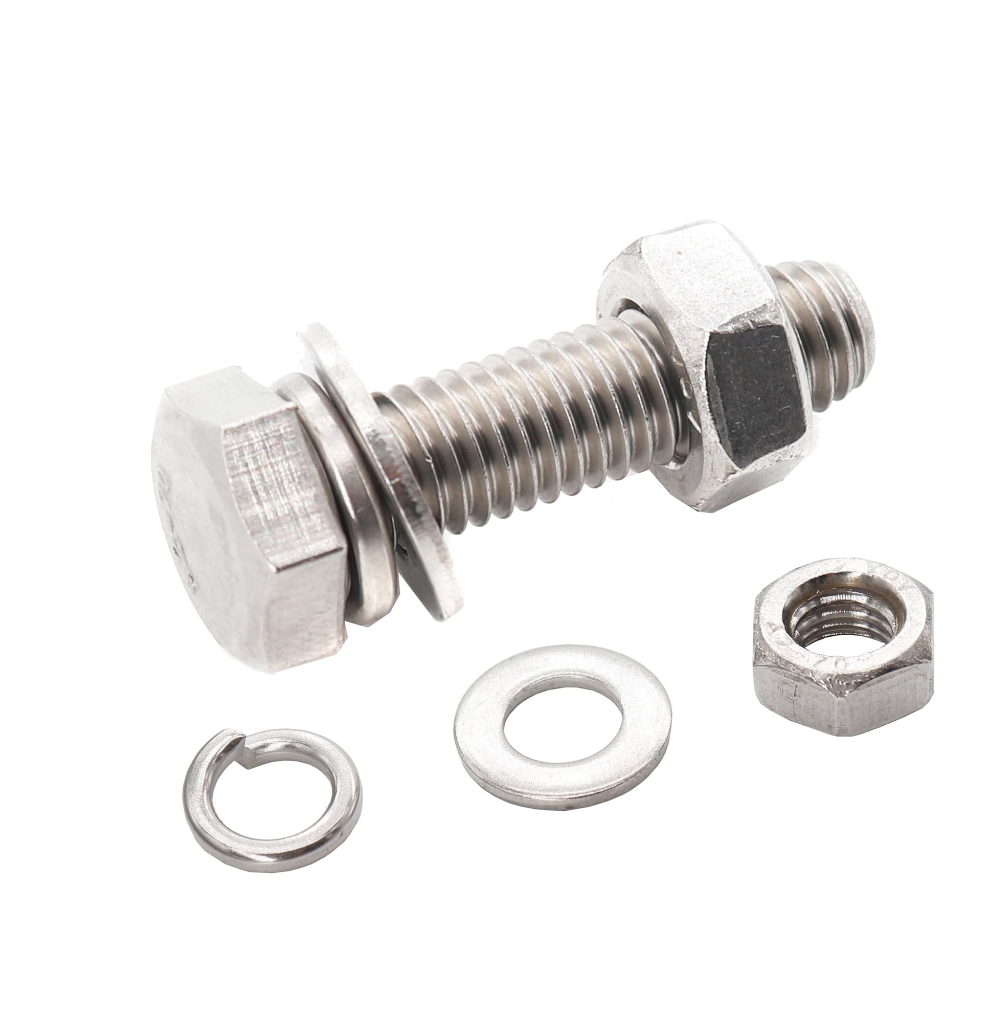 CYIKE  M6 by 20mm Hex Bolts with M6 Hex Nuts Flat Washers and Spring Lock Washers Set 10 Pack 304 Stainless Steel Plain Finish