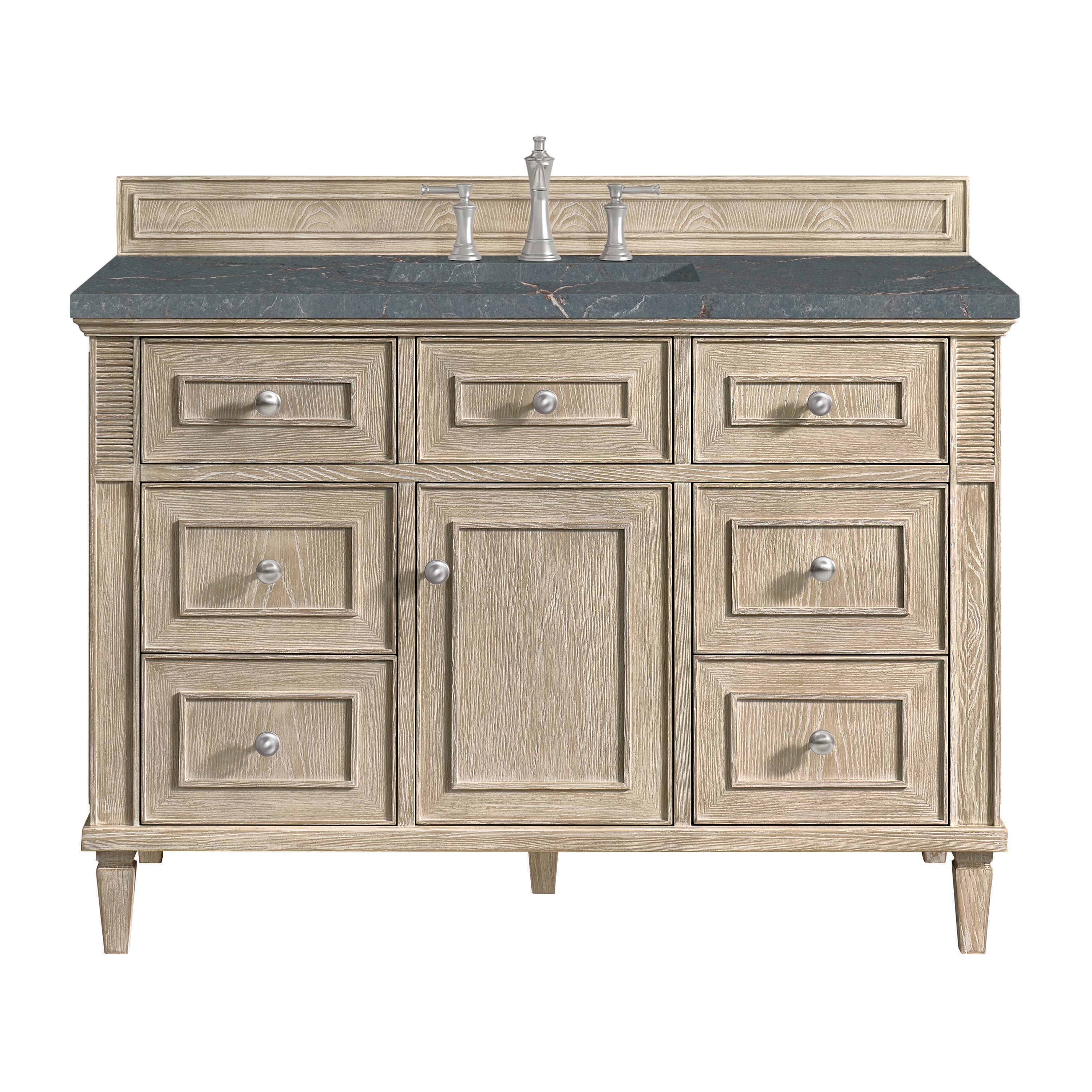 James Martin Vanities 424-V48-WWO-3PBL Lorelai 48-in Whitewashed Oak Undermount Single Sink Bathroom Vanity with Parisien Bleu Quartz Top