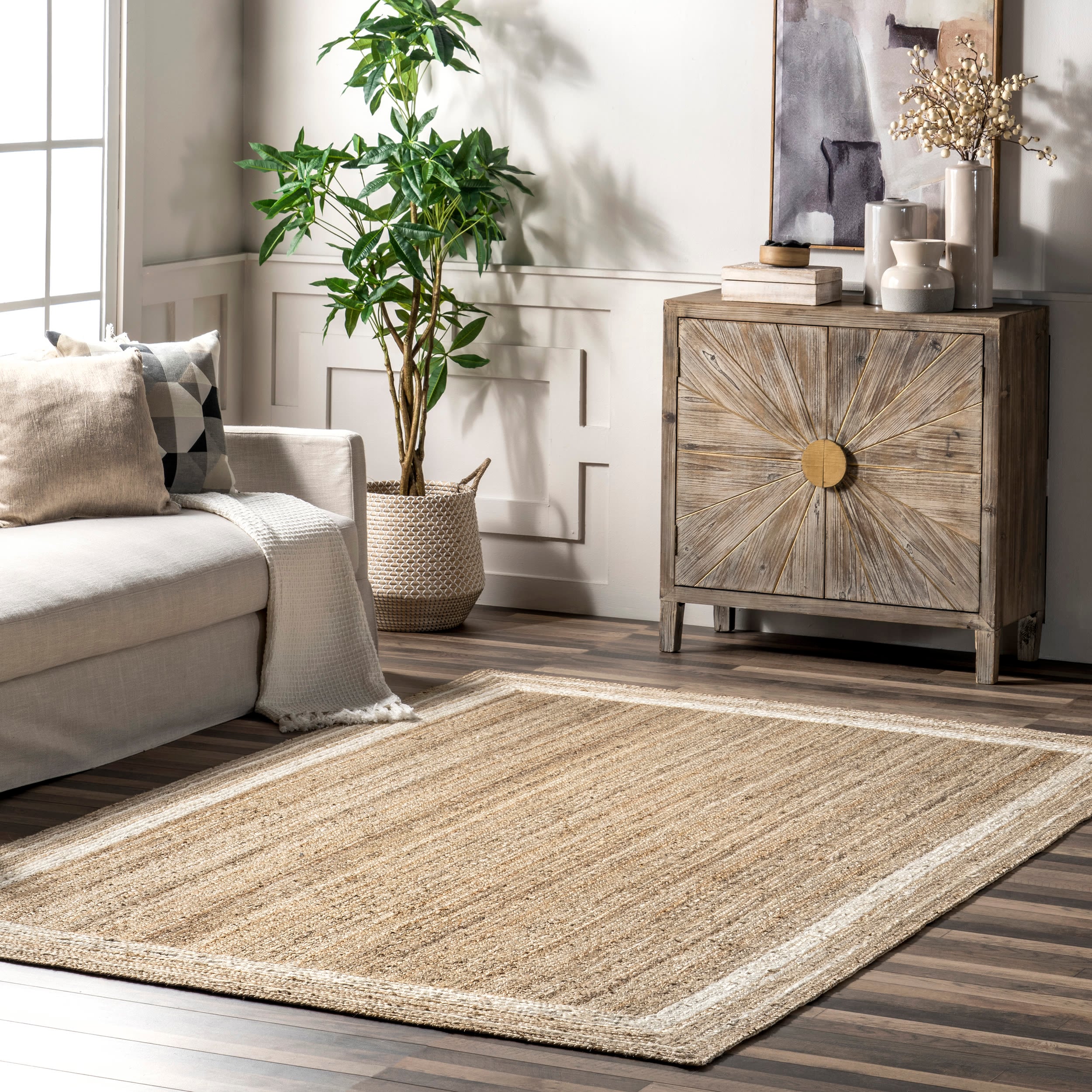 nuLOOM TADR04A-609 Rikki 6 x 9 (ft) Loomed Jute Off White Rectangular Indoor Border Area rug