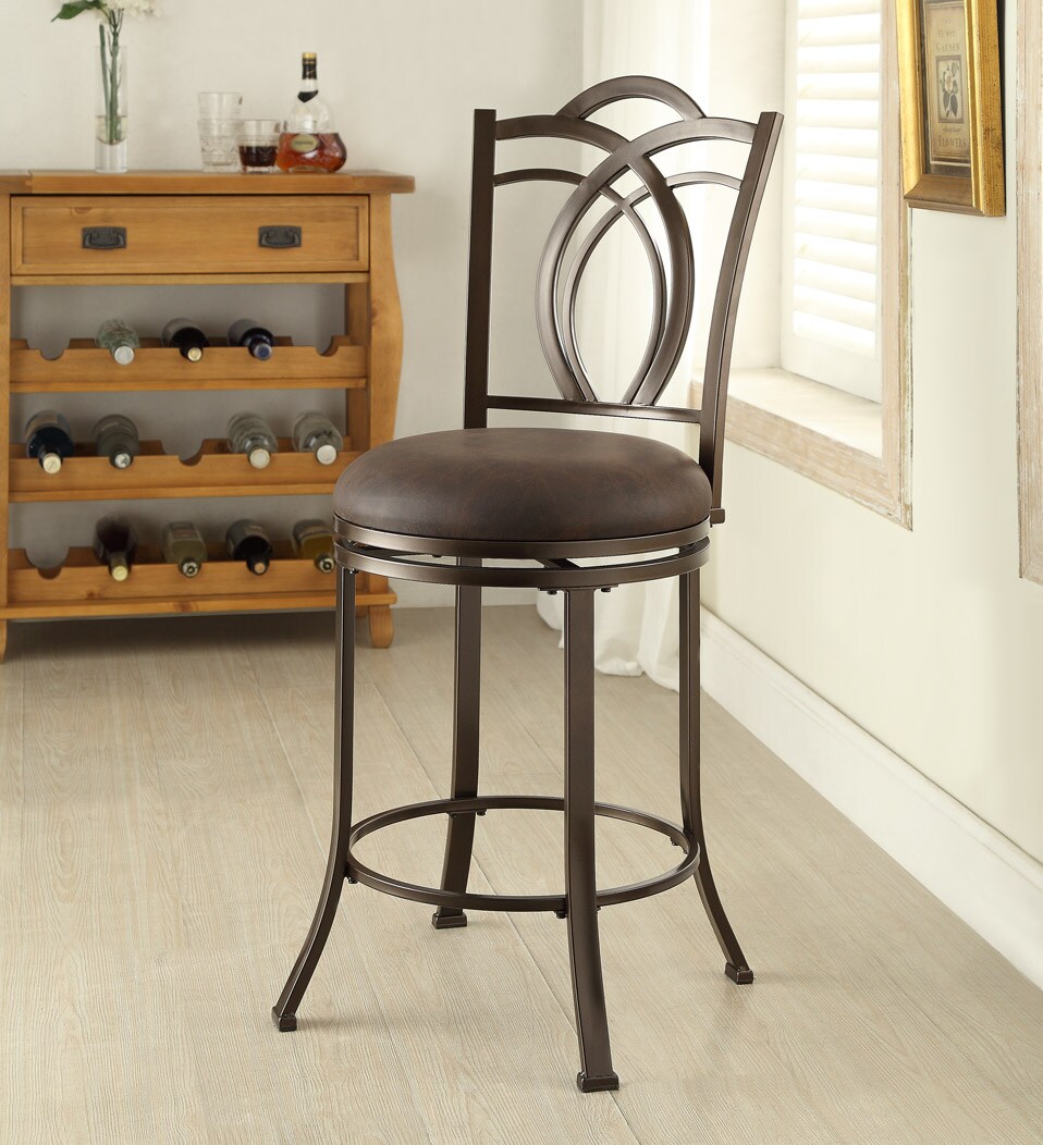 Calif Transitional Espresso Swivel Counter Stool with Faux Leather