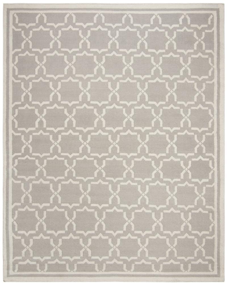 Safavieh DHU545G-8 Dhurries Talia 8 x 10 (ft) Wool Gray/Ivory Rectangular Indoor Geometric Coastal Area rug