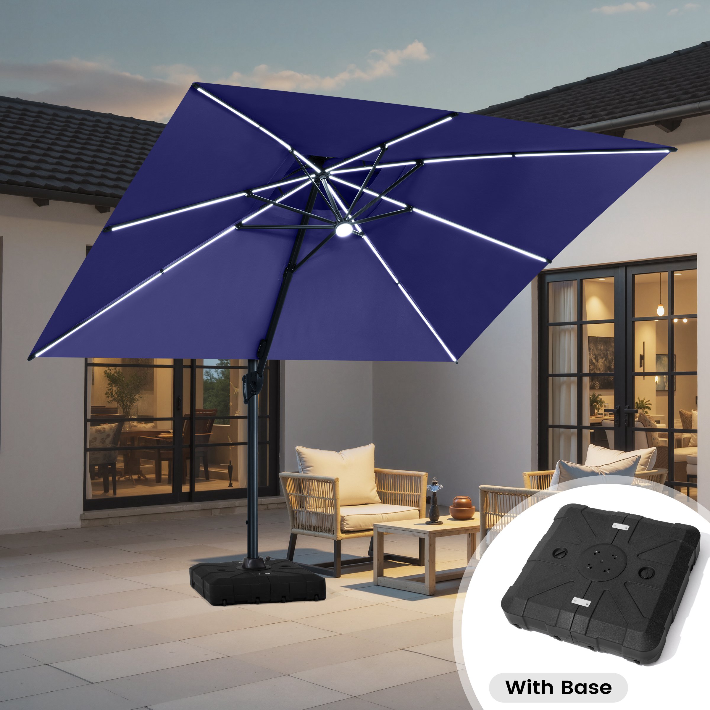 Crestlive Products 12-ft Aluminum Crank Cantilever Patio Umbrella with Base